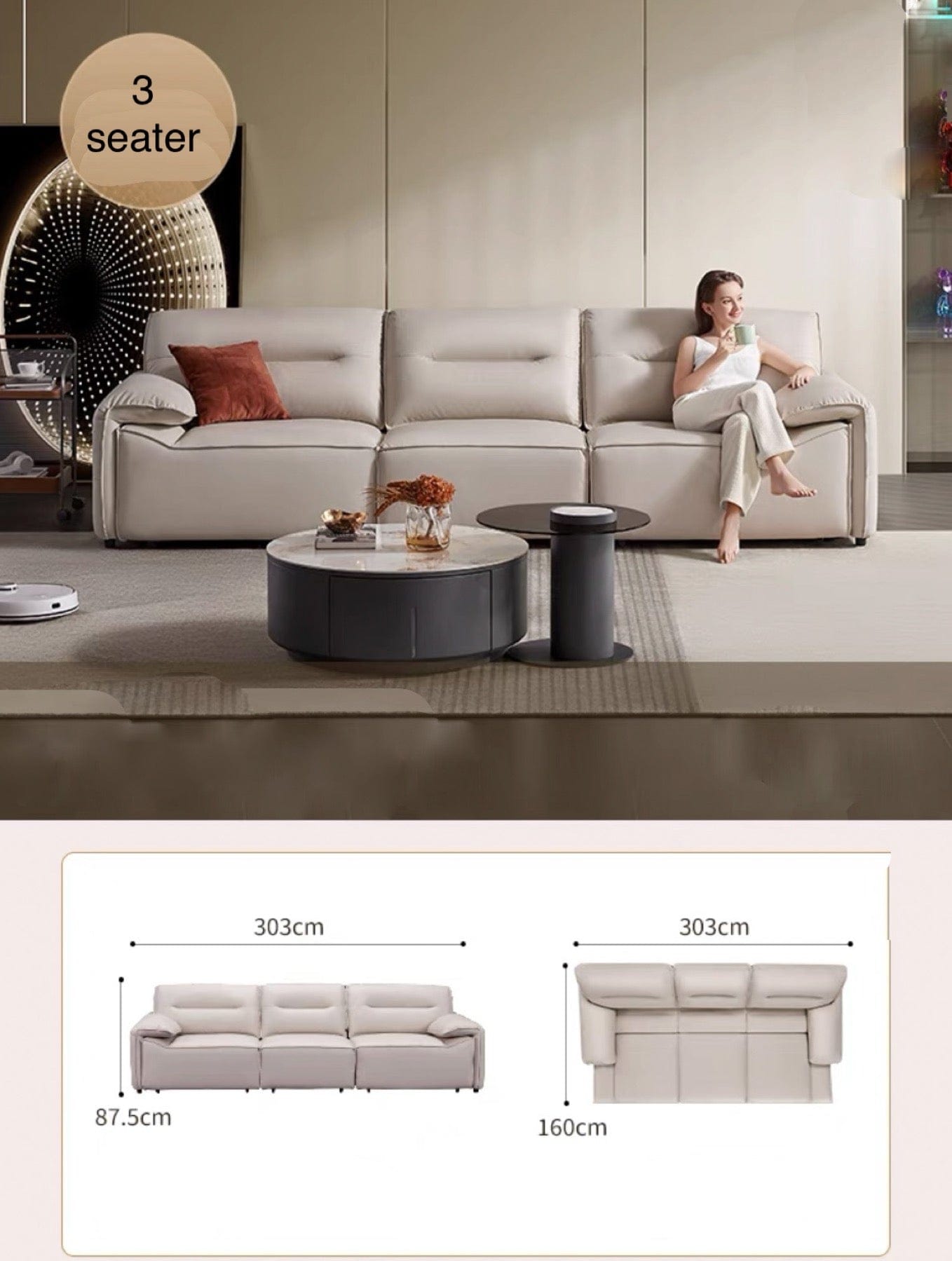 Home Atelier Bianco Electric Motorized Leather Sofa Bed