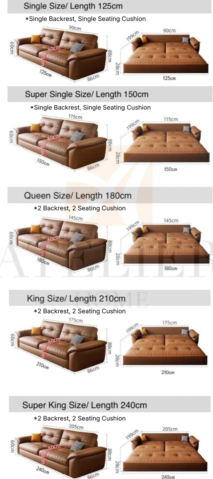 Home Atelier Bill Genuine Leather Storage Sofa Bed