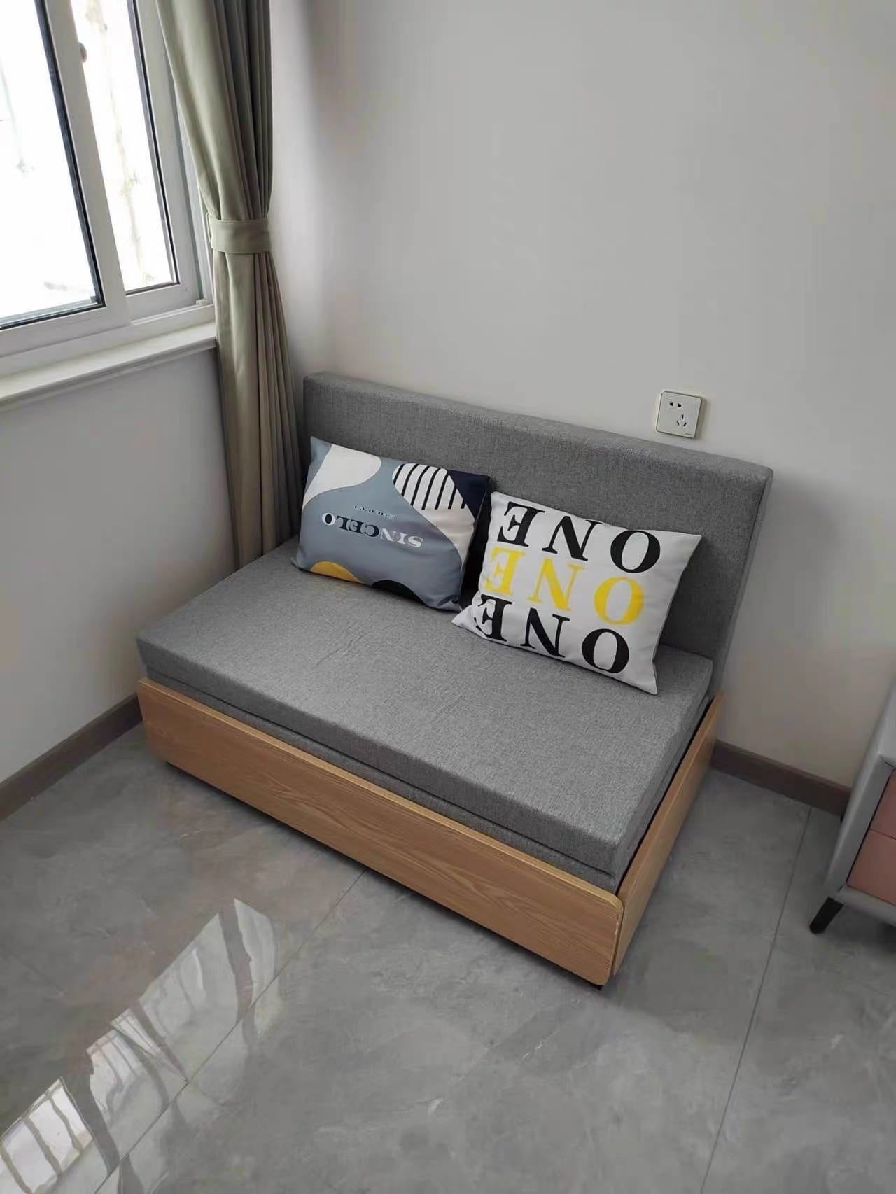 Home Atelier Blanc Wooden Pull-out Storage Sofa Bed