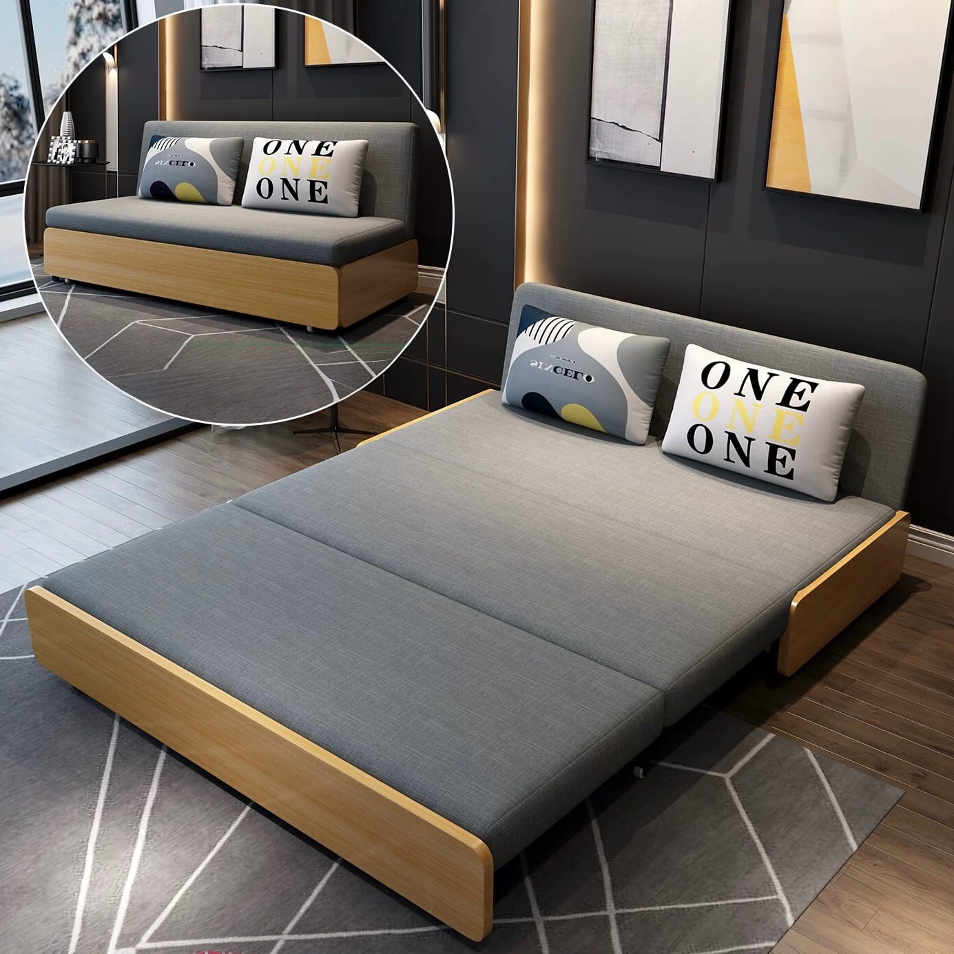 Home Atelier Blanc Wooden Pull-out Storage Sofa Bed