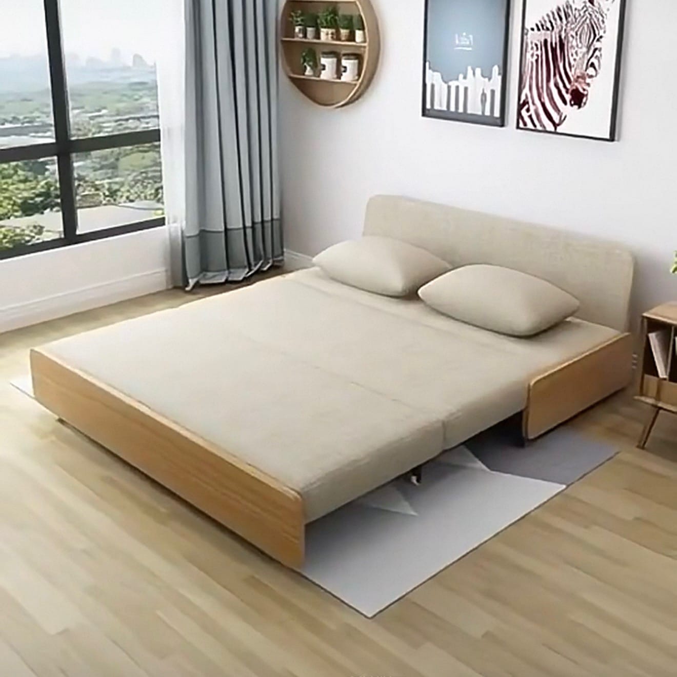 Home Atelier Blanc Wooden Pull-out Storage Sofa Bed