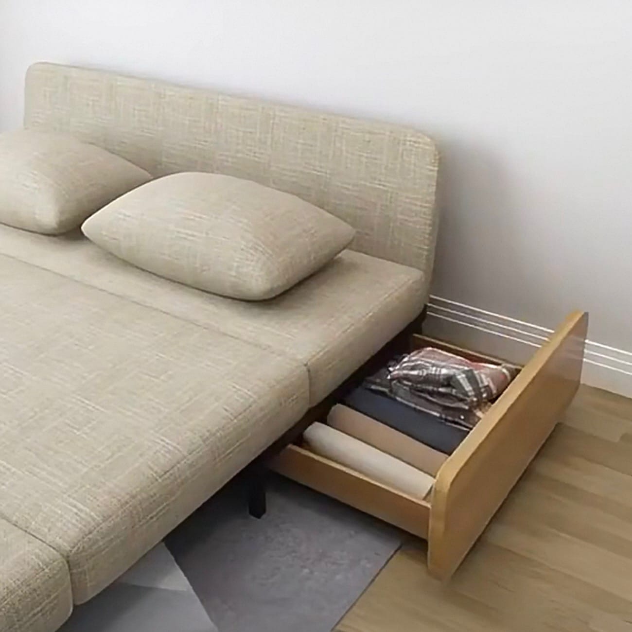 Home Atelier Blanc Wooden Pull-out Storage Sofa Bed