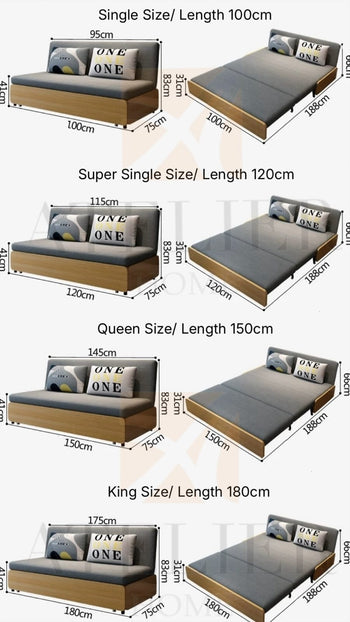 Home Atelier Blanc Wooden Pull-out Storage Sofa Bed