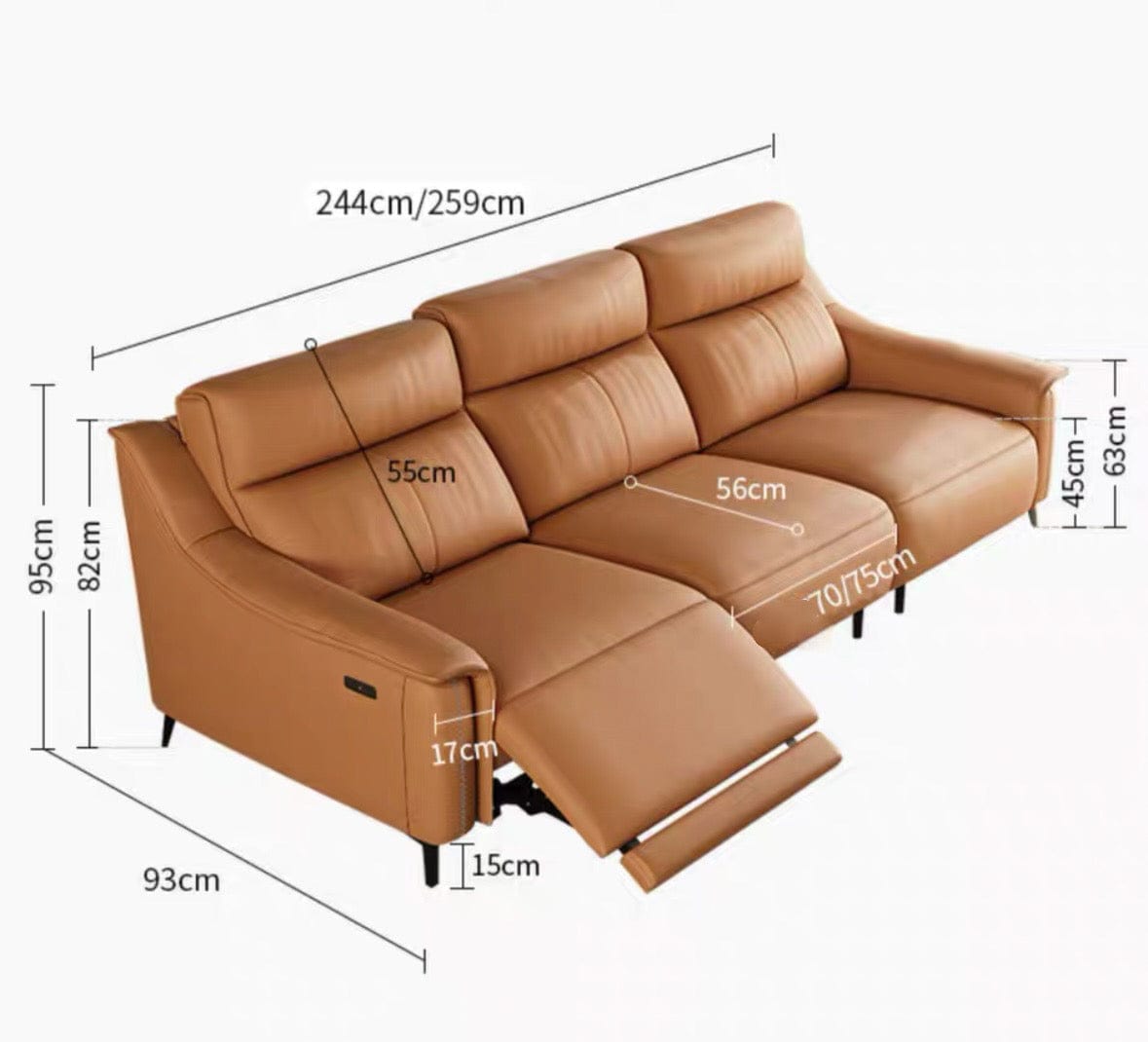 Home Atelier Bridgett Leather Recliner Sofa