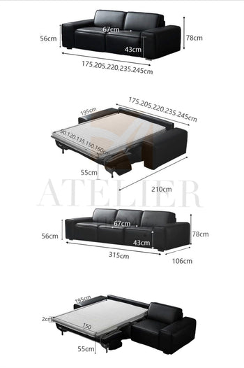 Home Atelier Camden Leather Foldable Sofa Bed with Mattress