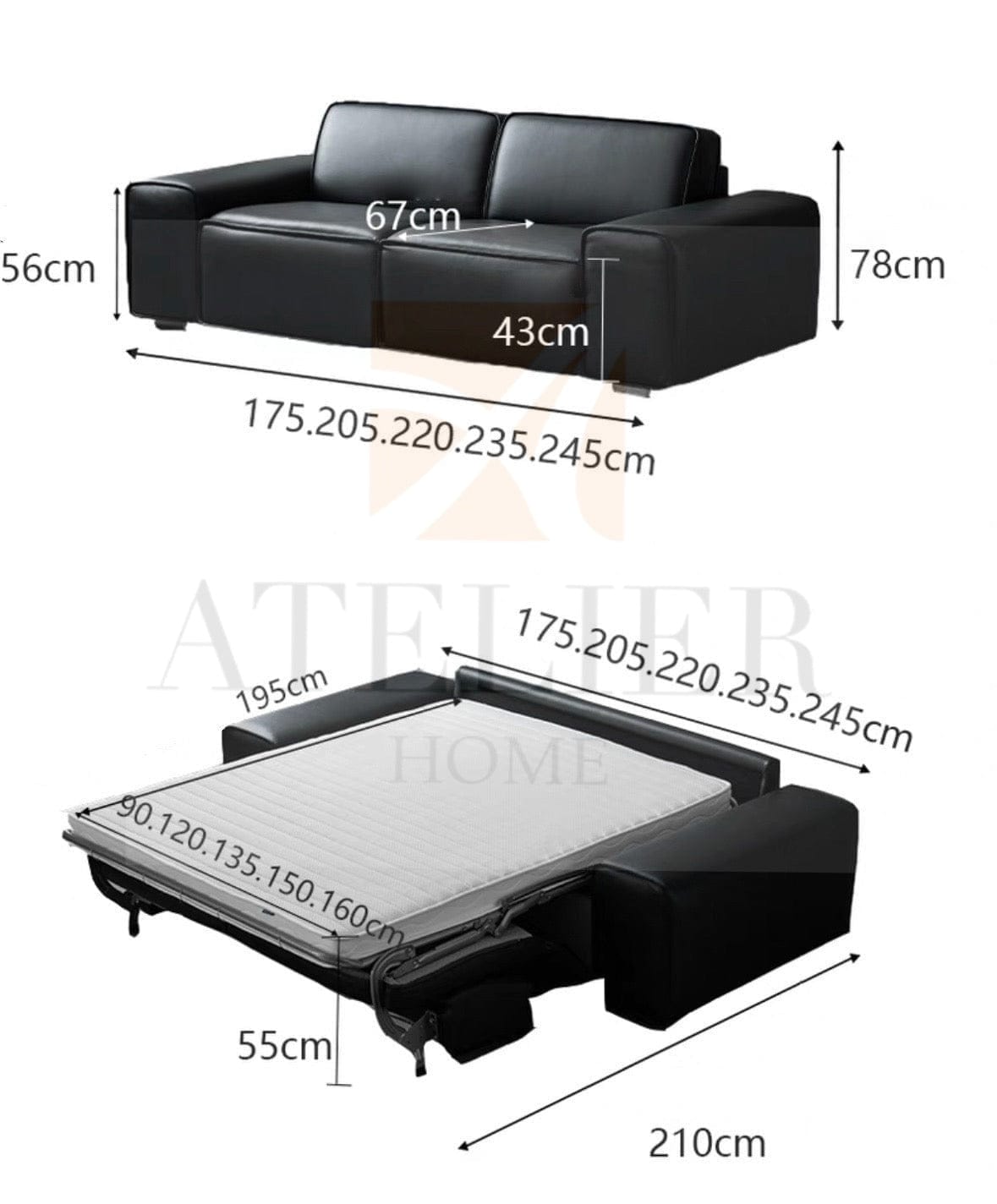 Home Atelier Camden Leather Foldable Sofa Bed with Mattress