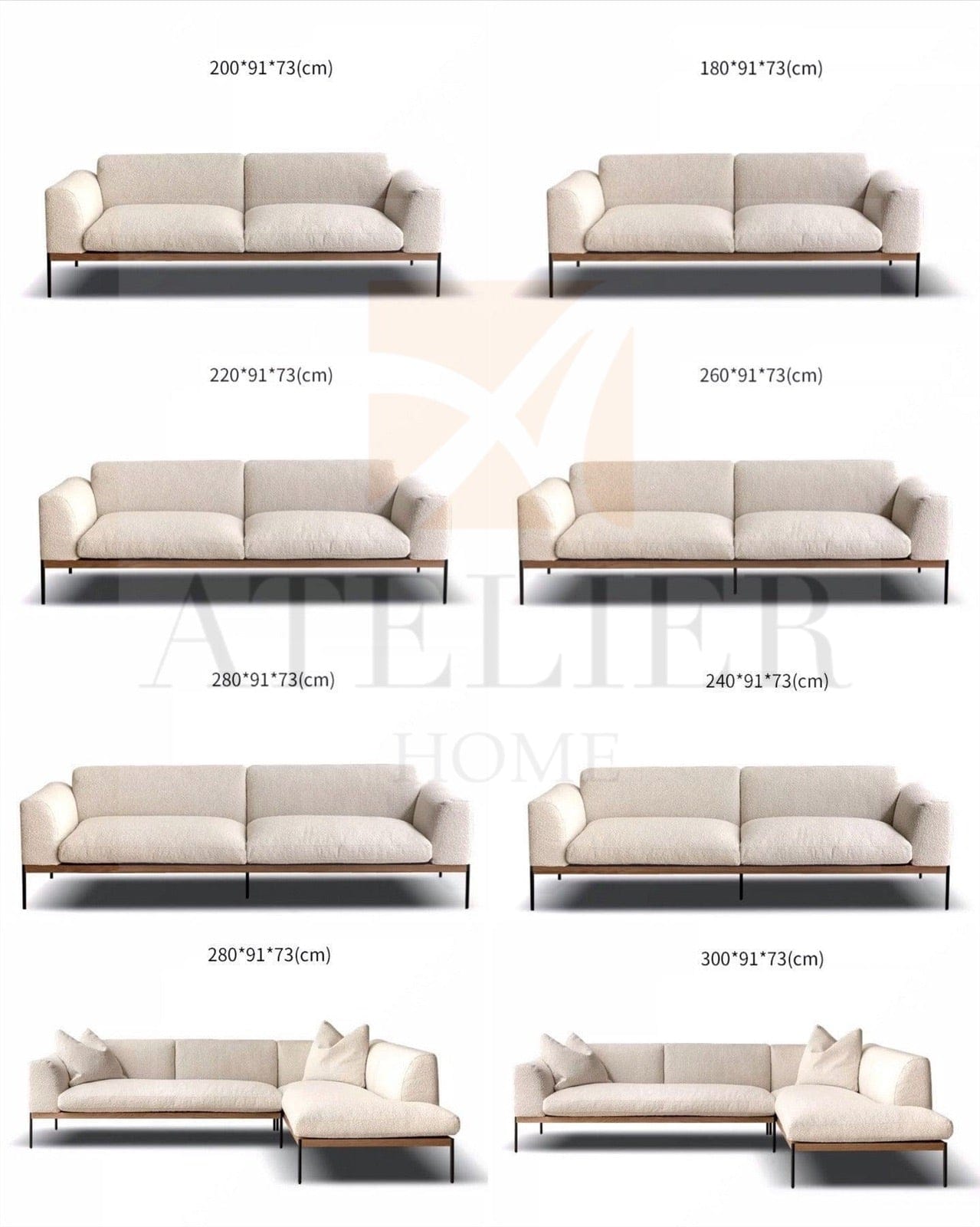 Home Atelier Capella Performance Boucle Sofa with Wooden Base
