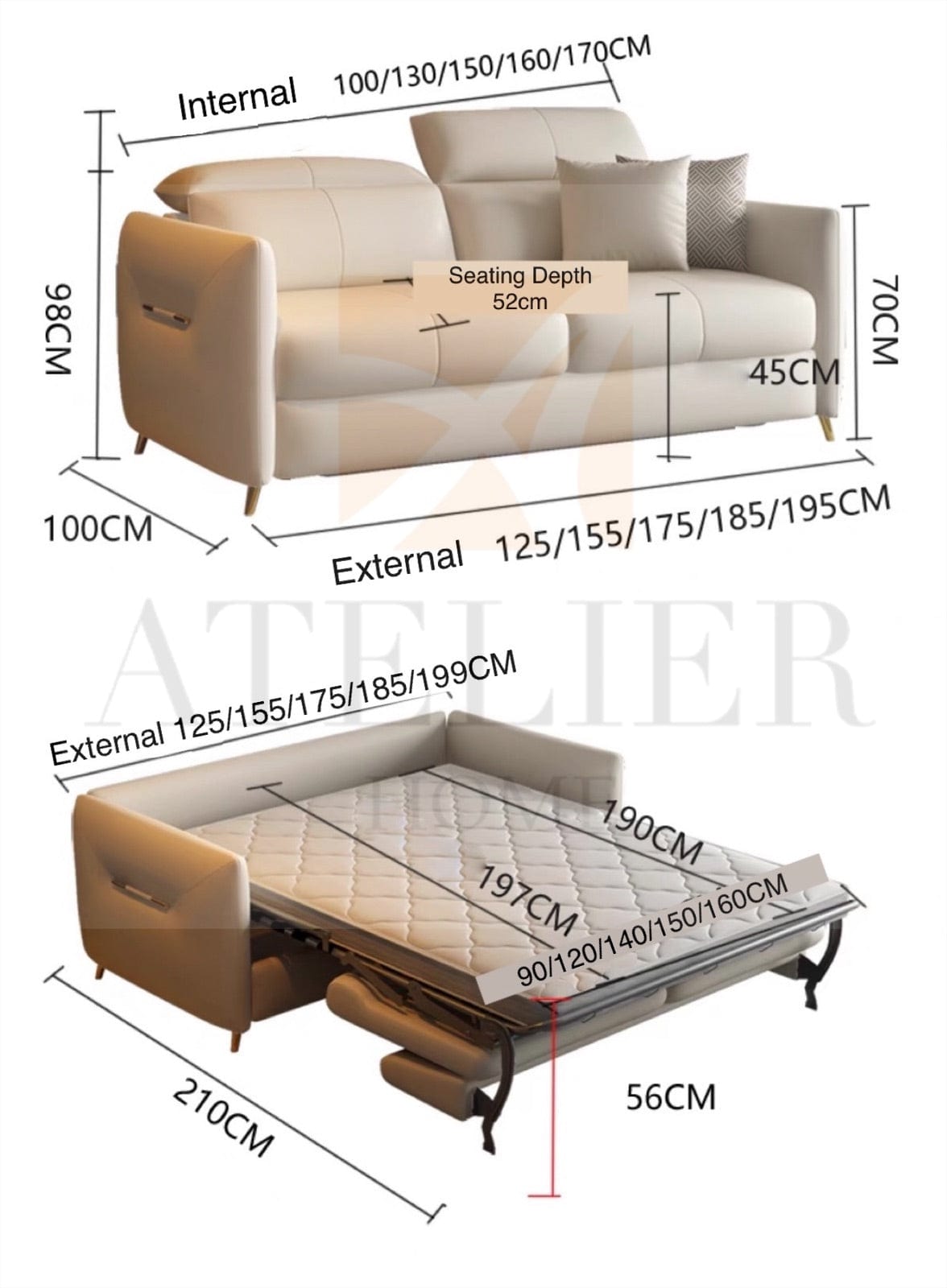 Home Atelier Carmen Foldable Sofa Bed with Mattress