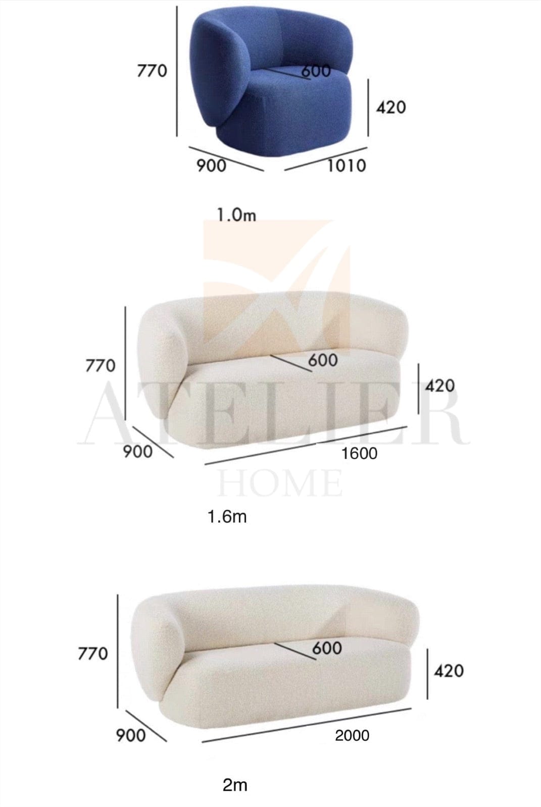 Home Atelier Carolina Performance Boucle Curve Sofa