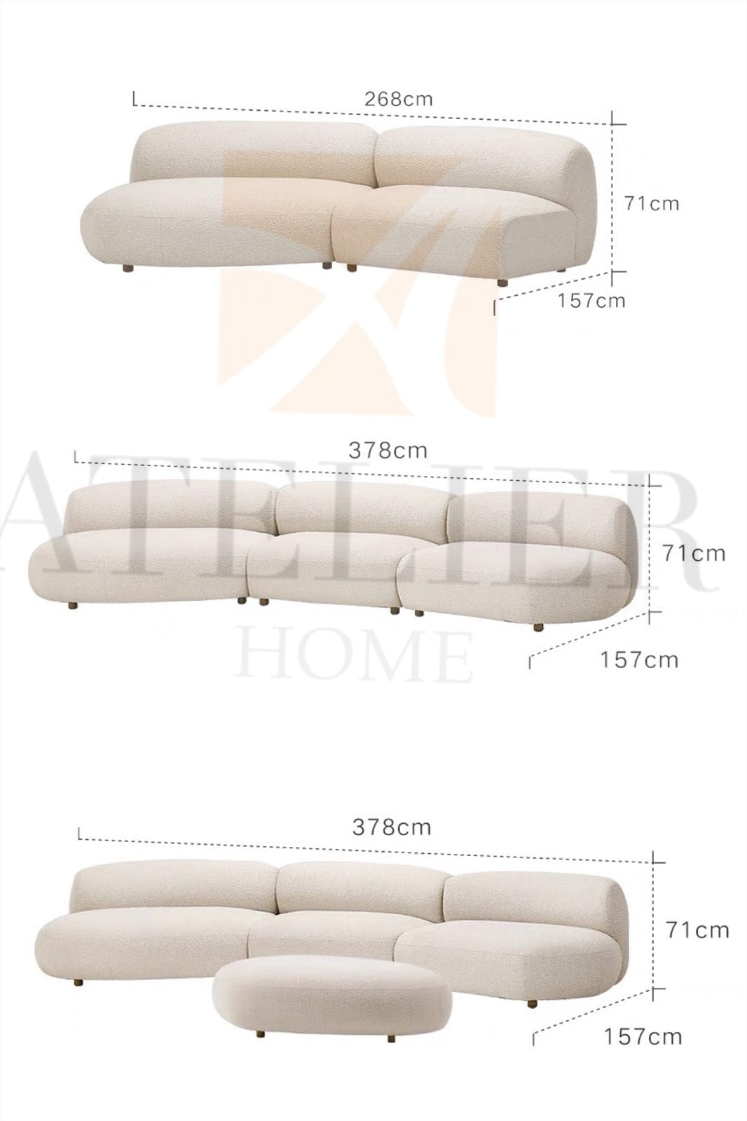 Home Atelier Casper Performance Boucle Sectional Curve Sofa