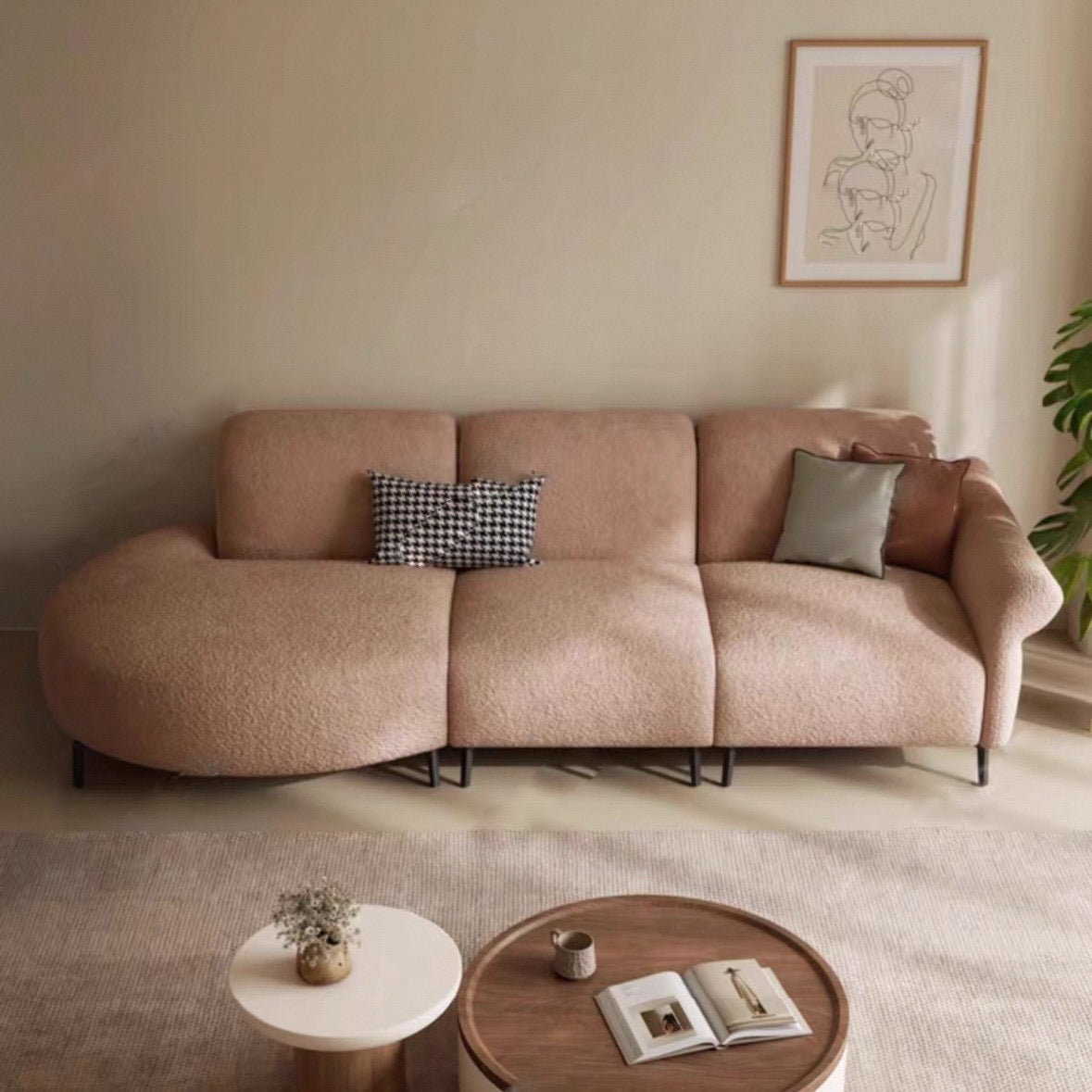 Home Atelier Cassandra Scratch Resistant Round Chaise Electric Recliner Sofa