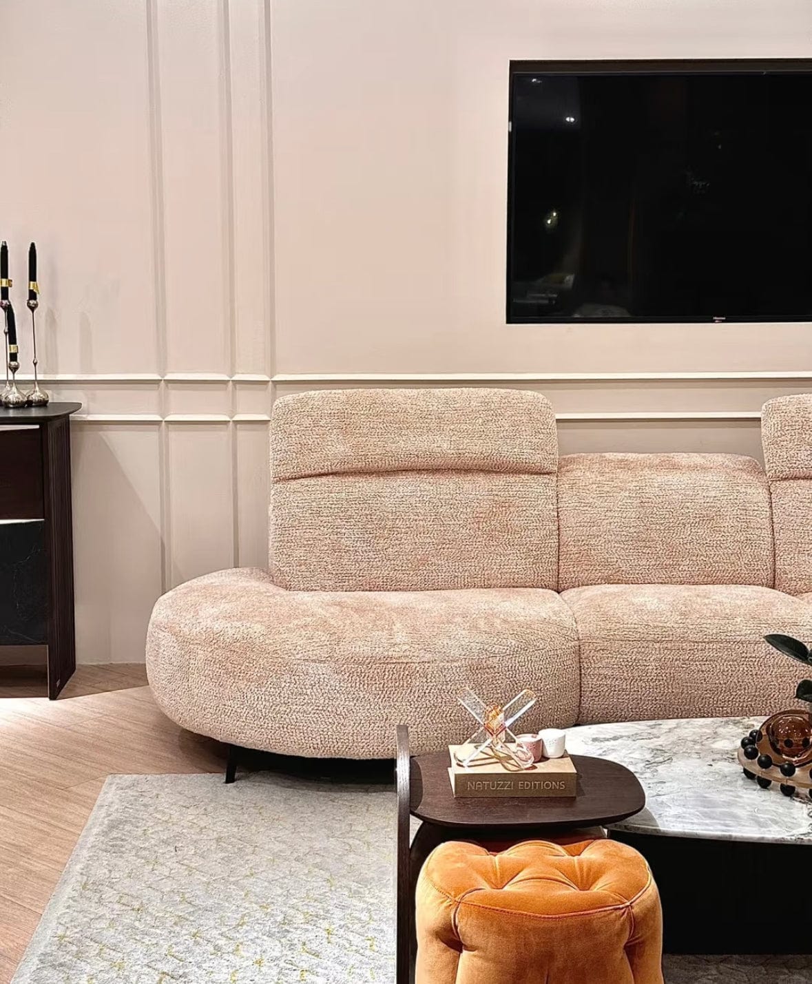 Home Atelier Cassandra Scratch Resistant Round Chaise Electric Recliner Sofa