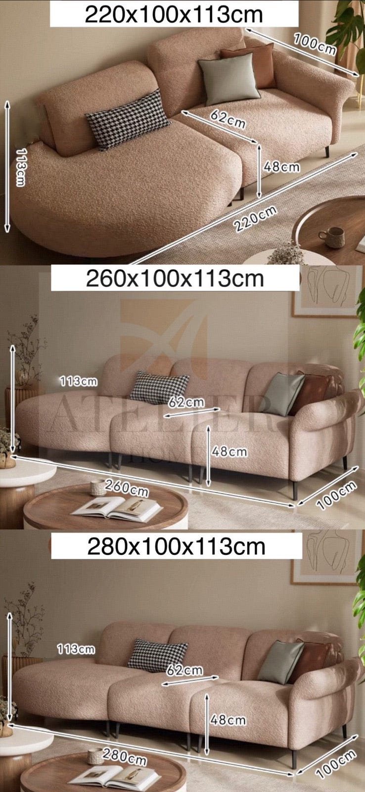 Home Atelier Cassandra Scratch Resistant Round Chaise Electric Recliner Sofa