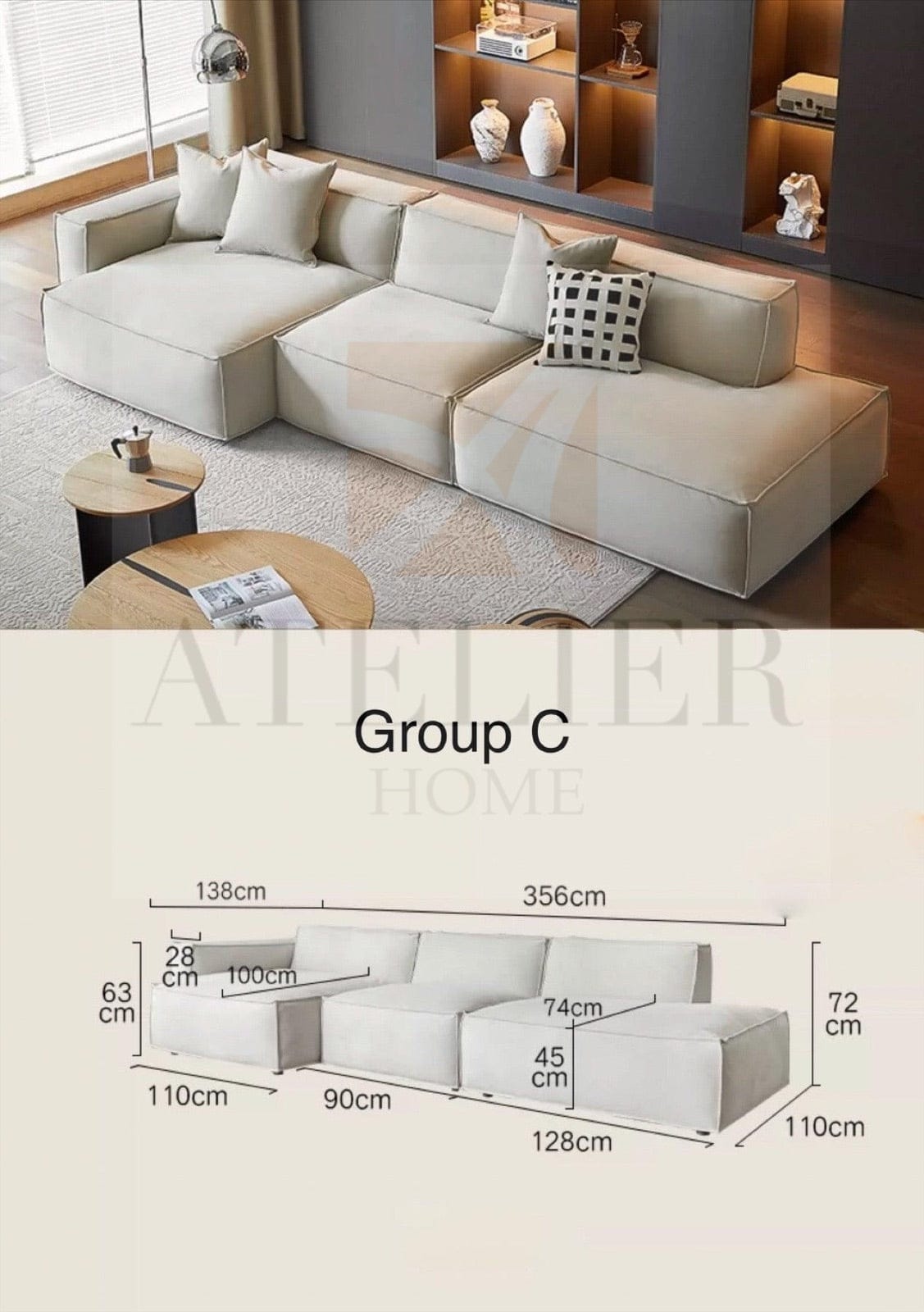 Home Atelier Cavella Sectional Island L-Shape Sofa