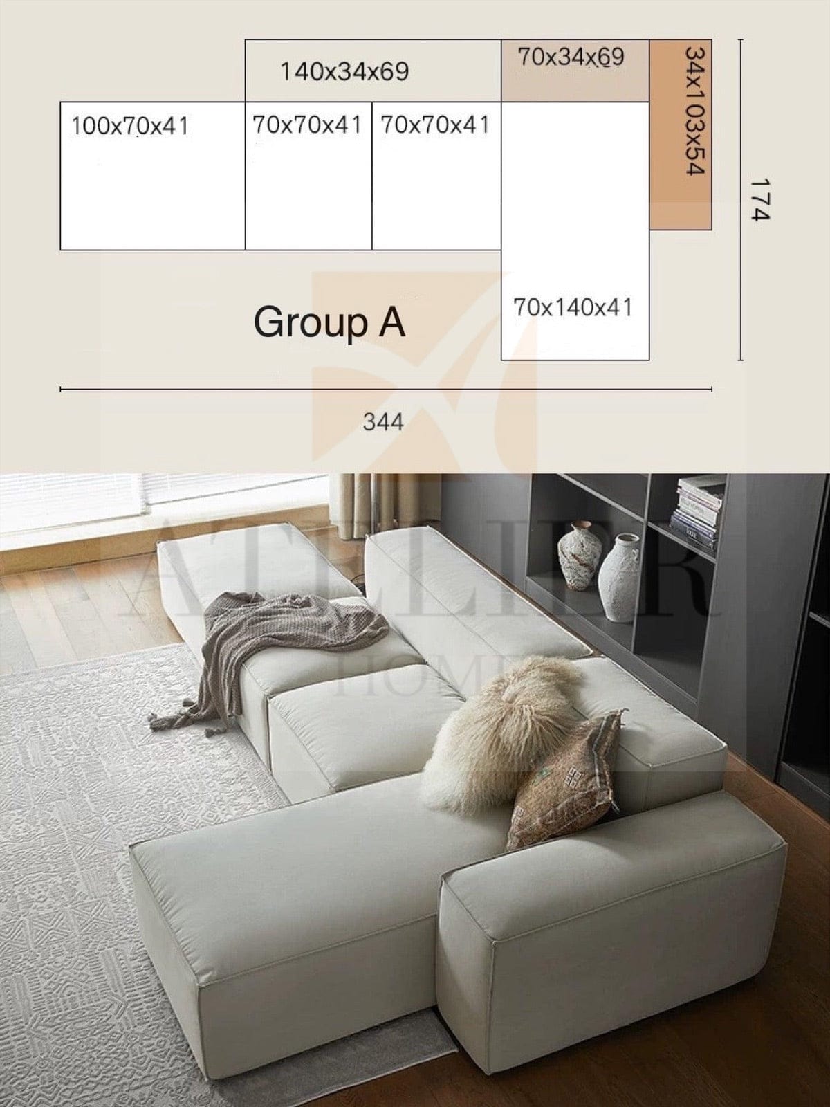 Home Atelier Cavella Sectional Island L-Shape Sofa