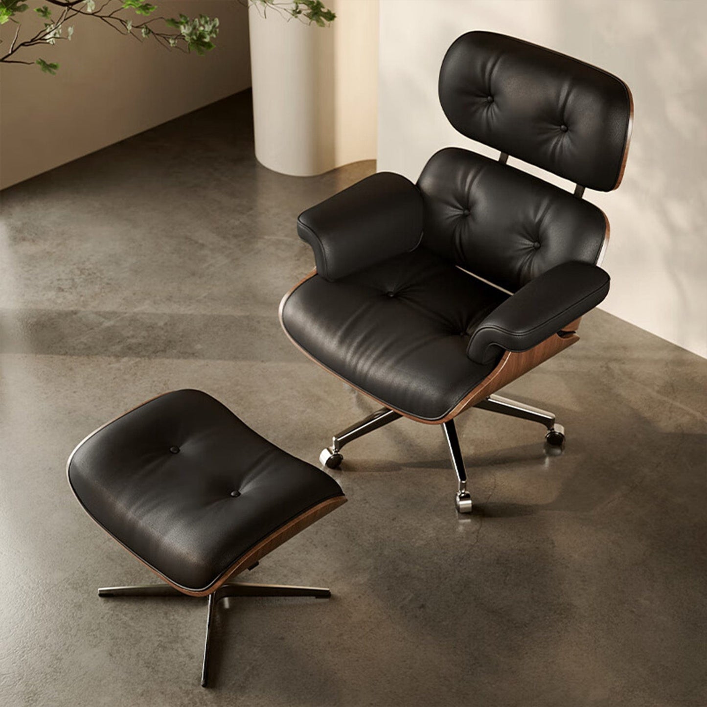 Home Atelier Chairs With Ottoman Mid-Century Modern Leather Lounge Chair and Ottoman Set