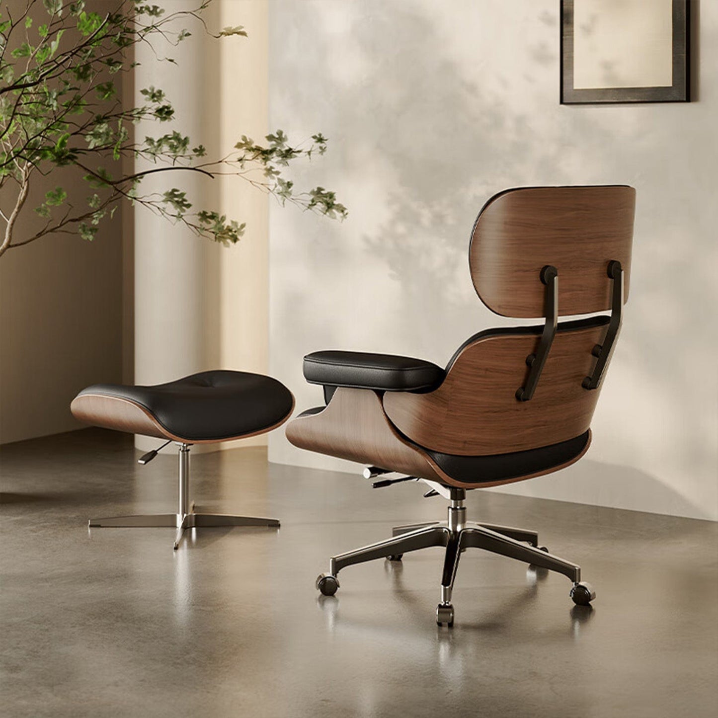 Home Atelier Chairs With Ottoman Mid-Century Modern Leather Lounge Chair and Ottoman Set