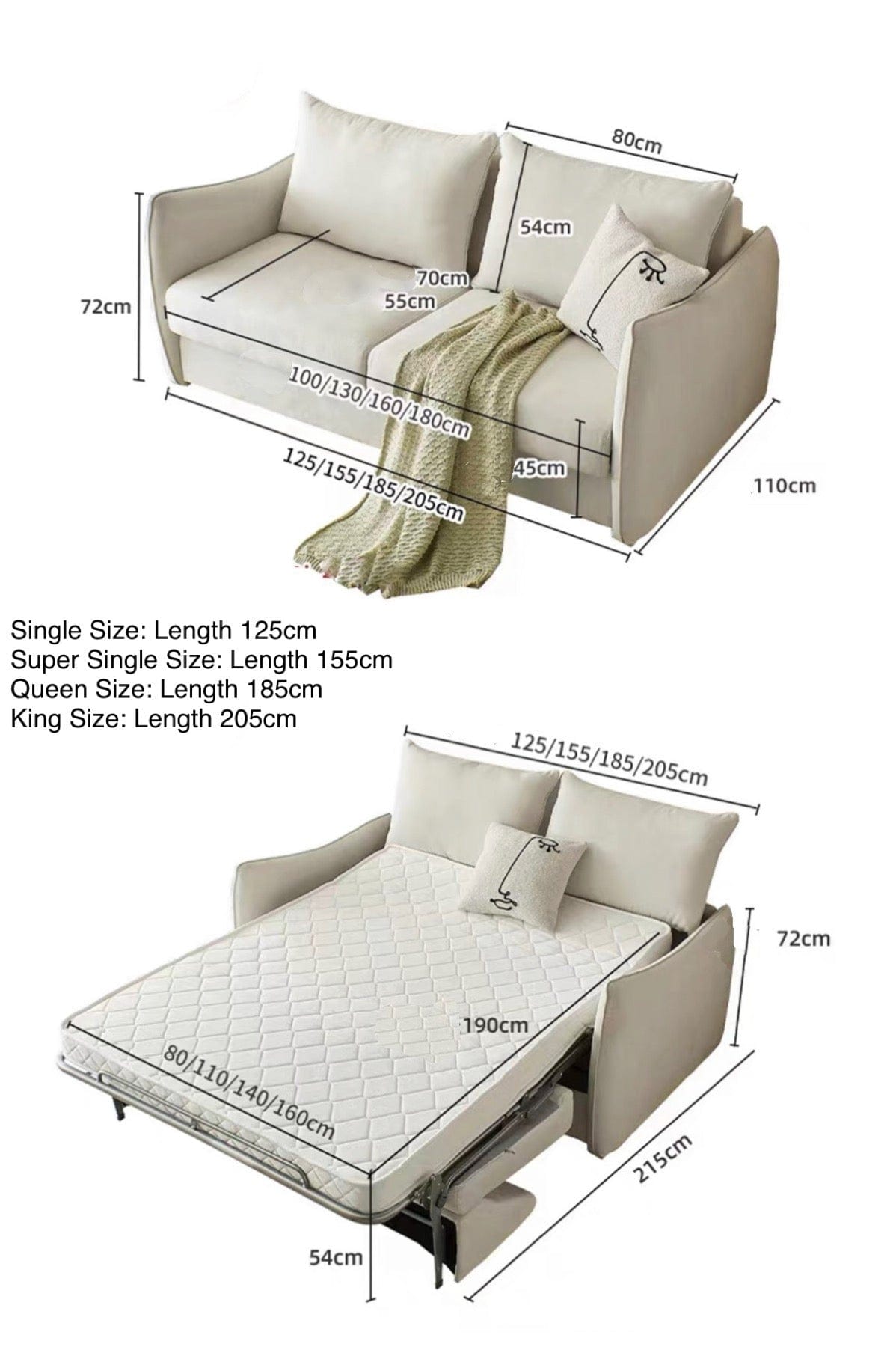Charles Foldable Sofa Bed With Mattress