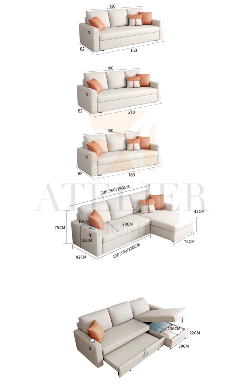 Home Atelier Charlie Sectional Sofa Bed