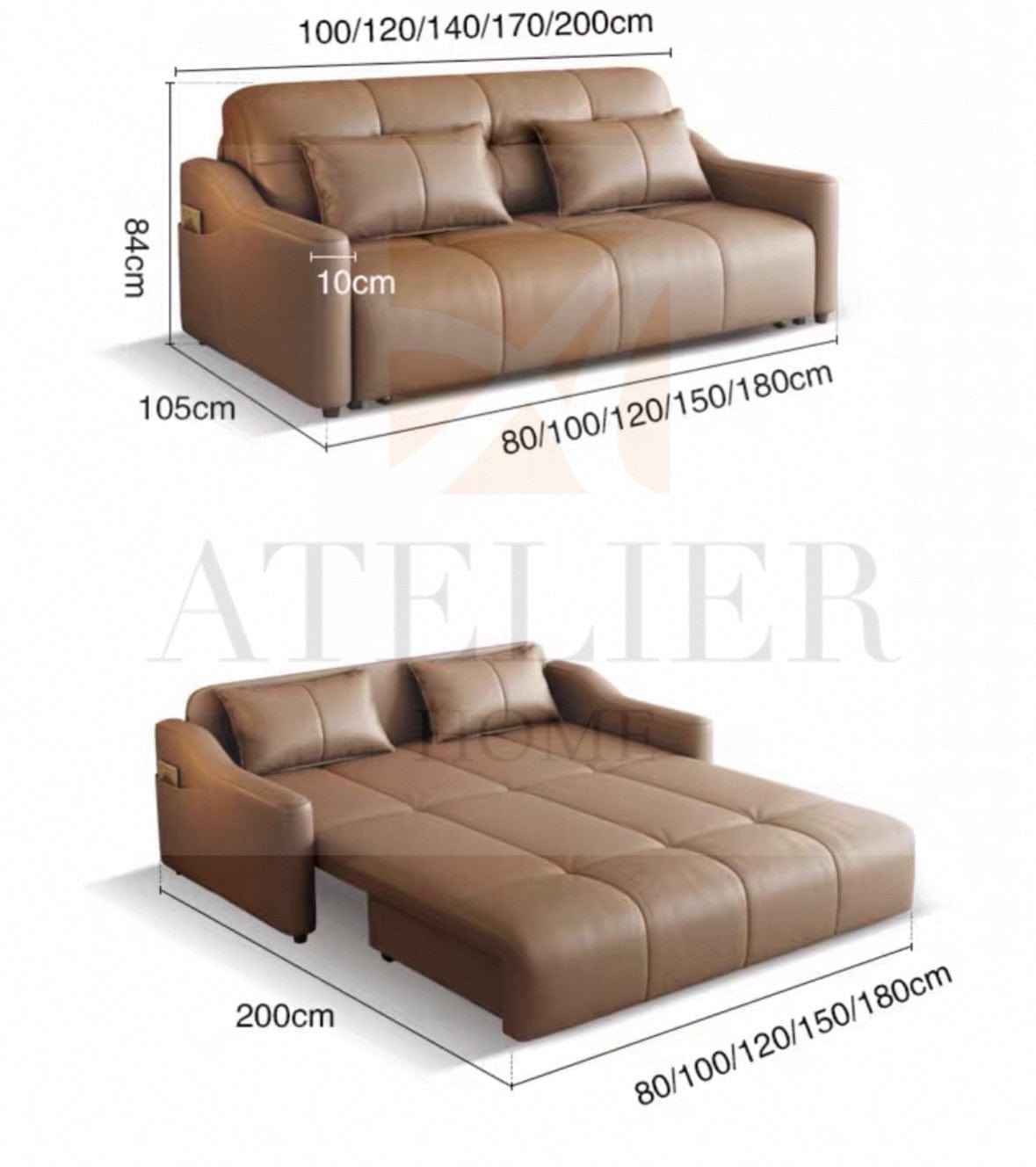 Home Atelier Chiraz Genuine Leather Electric Sofa Bed