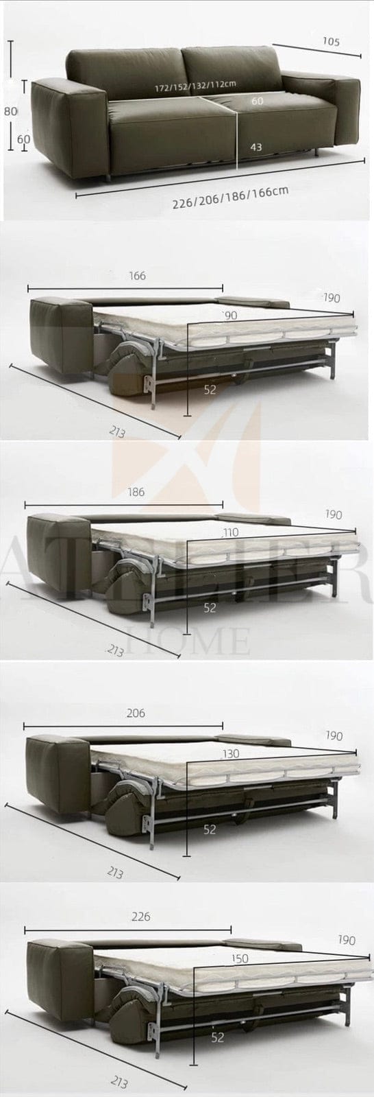 Home Atelier Ciselle Foldable Sofa Bed with Mattress