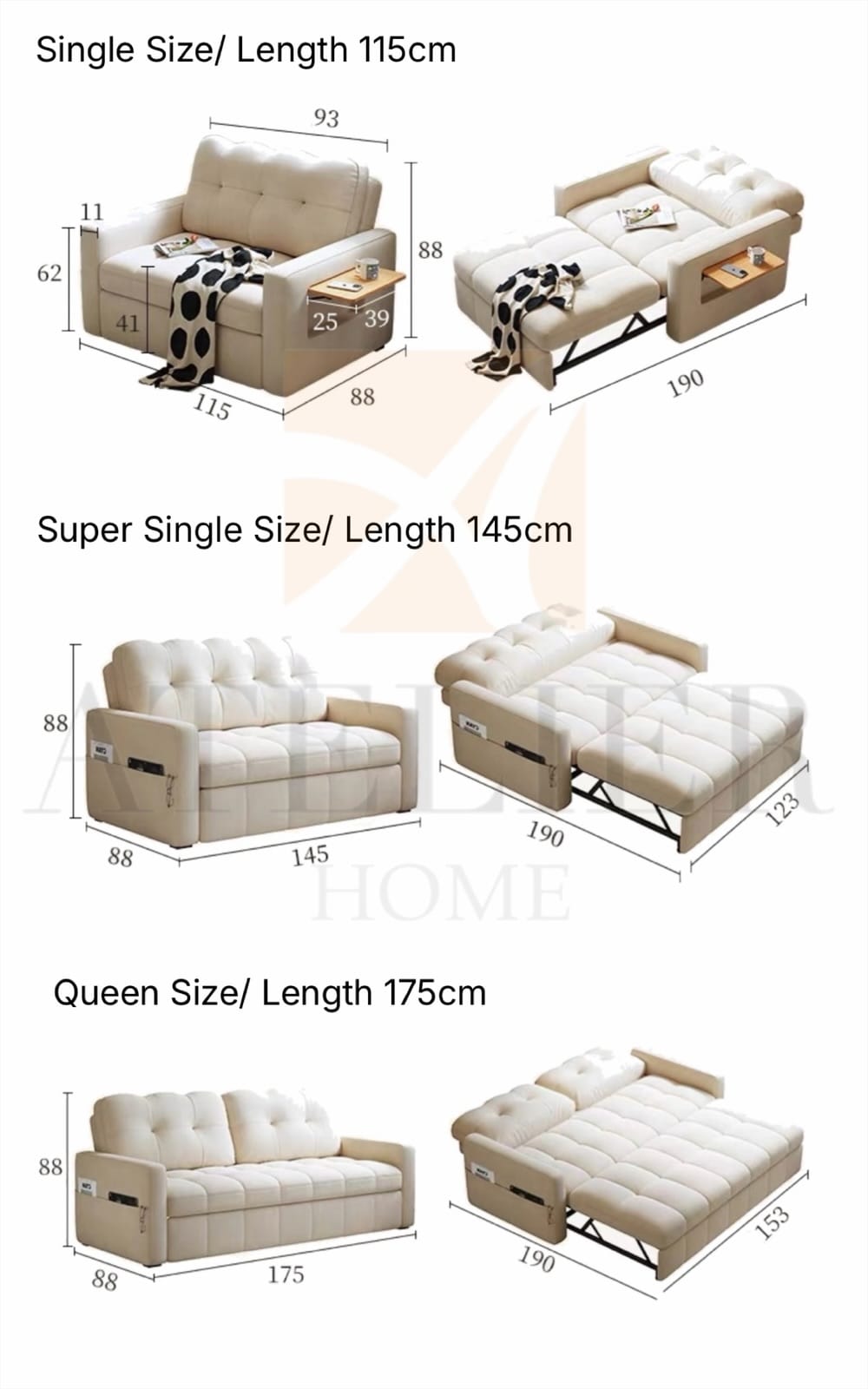 Home Atelier Cohan Scratch Resistant Sofa Bed with Side Table