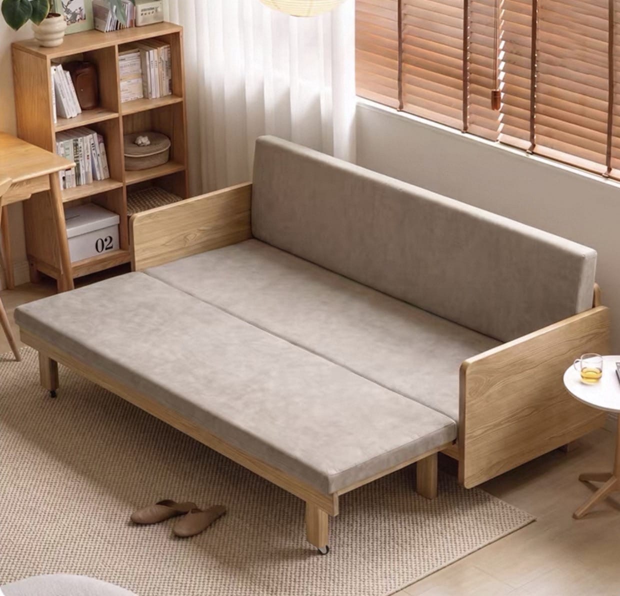 Home Atelier Cotton Fabric / L206 x W122.5 x H70cm Vanya Pull-out Wooden Sofa Bed