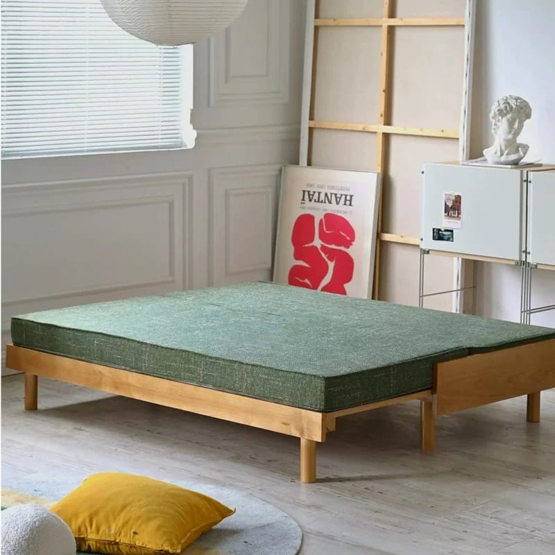 Home Atelier Cotton Fabric / Queen Size/ 150 x 205cm Freddie Pull-out Wooden Sofa Bed