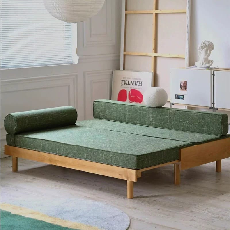 Home Atelier Cotton Fabric / Queen Size/ 150 x 205cm Freddie Pull-out Wooden Sofa Bed