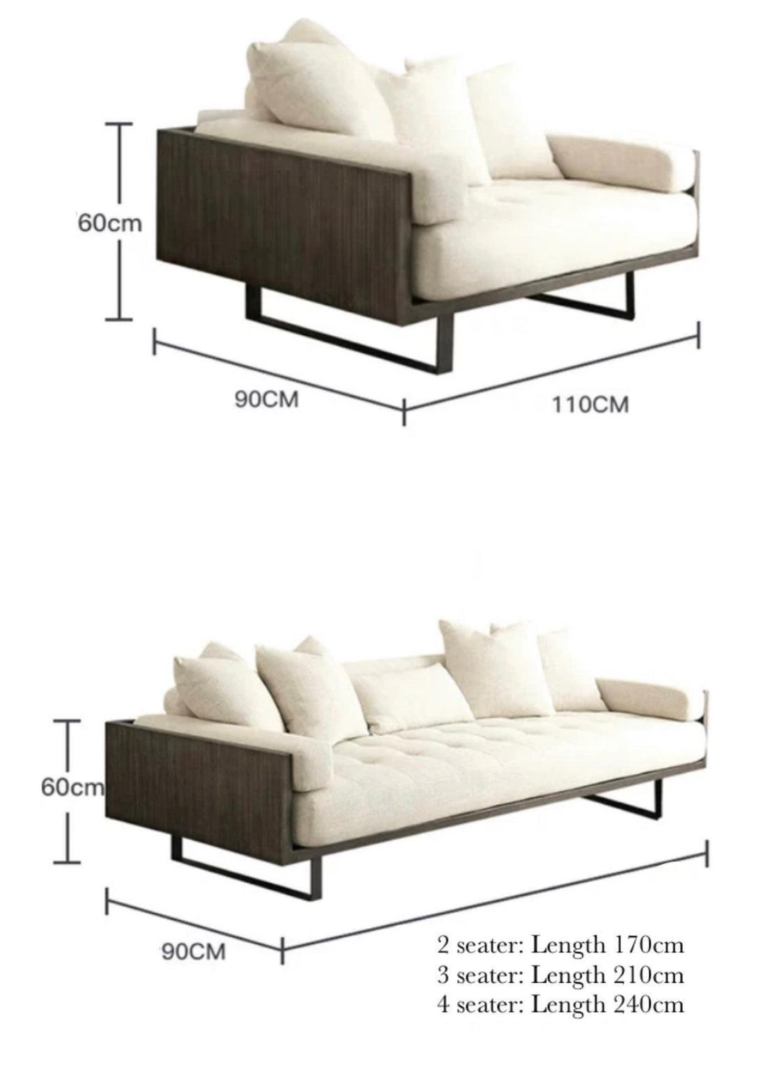 Home Atelier Cotton Linen Fabric / 1 seater/ Length 110cm / Beige Cami Wooden Frame Sofa