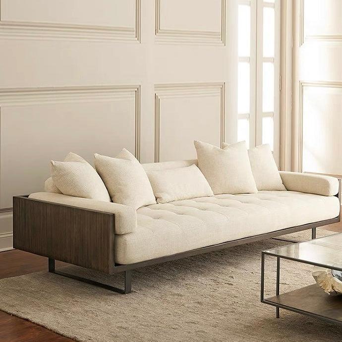 Home Atelier Cotton Linen Fabric / 1 seater/ Length 110cm / Cream Cami Wooden Frame Sofa