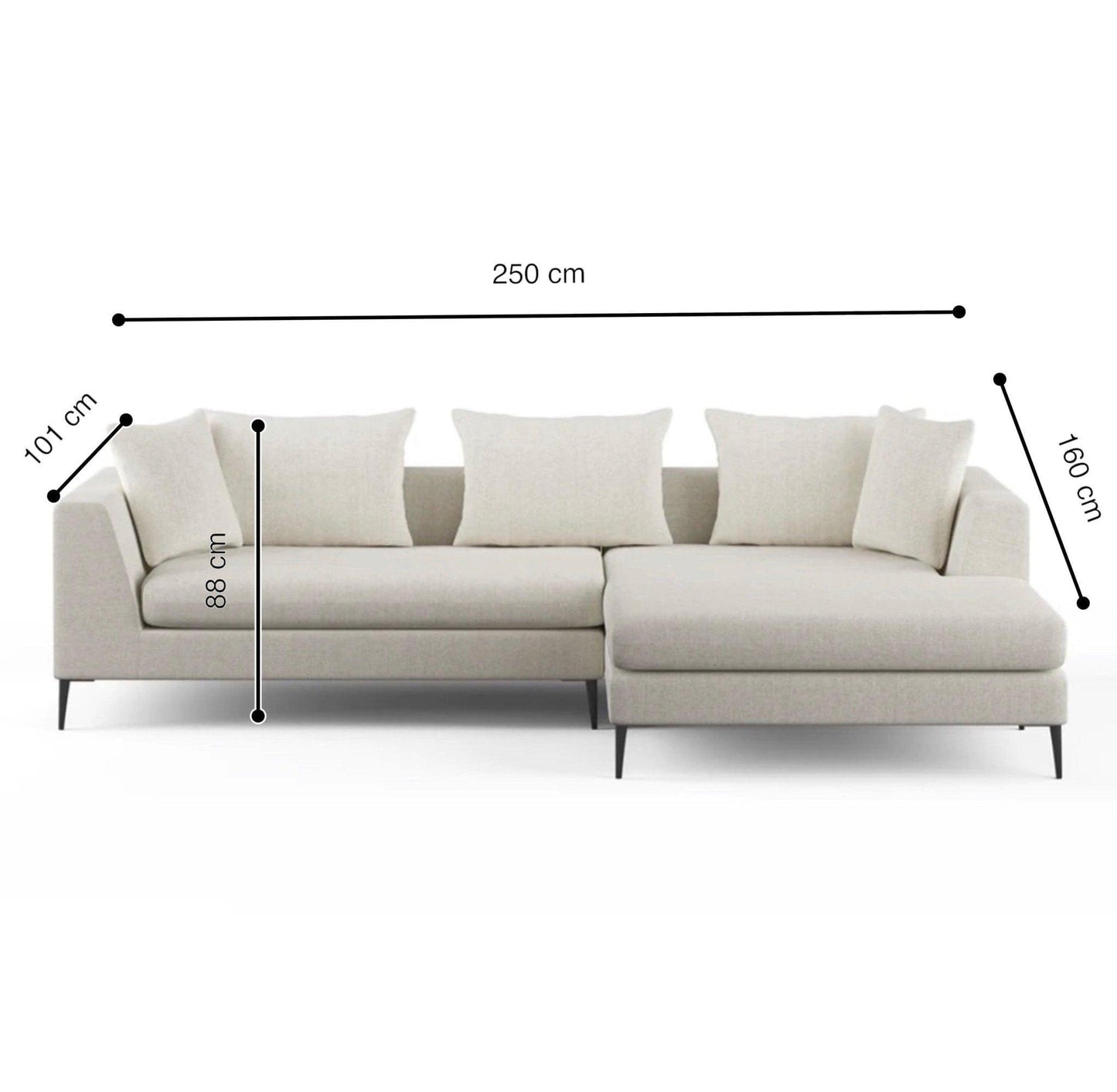 Home Atelier Cotton Linen Fabric / 3 seater L-shape/ Length 250cm / Cream Arellano Sectional Sofa