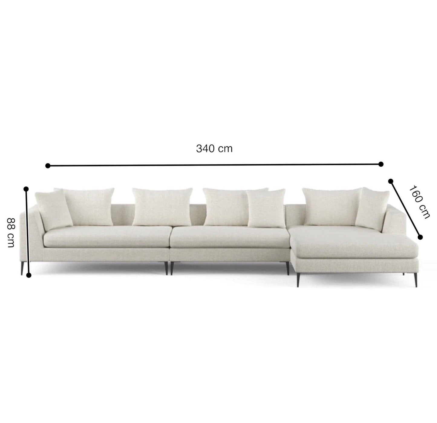 Home Atelier Cotton Linen Fabric / 4 seater L-shape/ Length 340cm / Cream Arellano Sectional Sofa