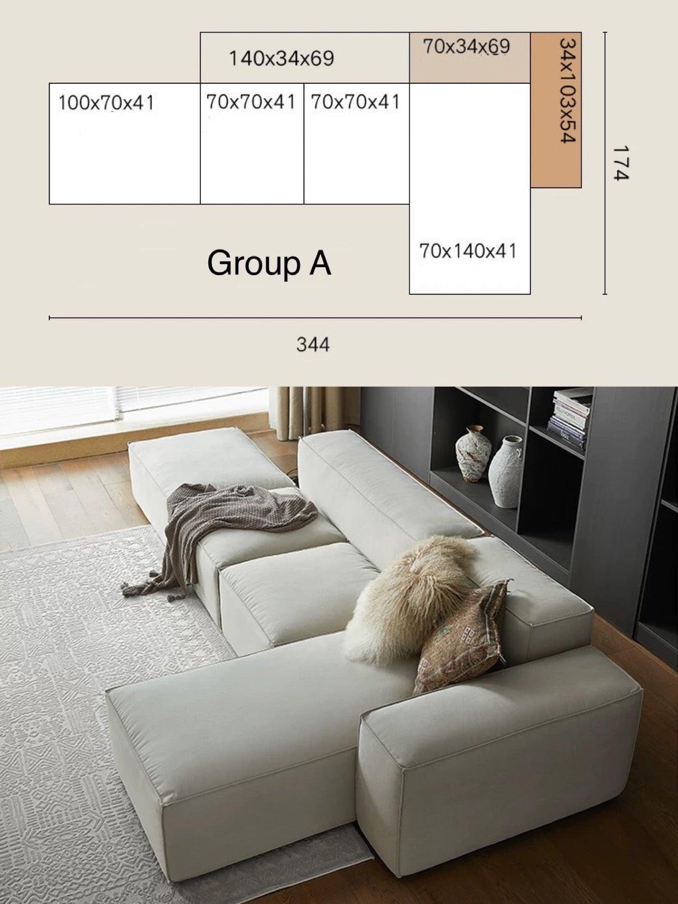 Home Atelier Cotton Linen Fabric / Group A/ L344 x W174cm ( Single Row) / Beige Cavella Sectional Island L-Shape Sofa