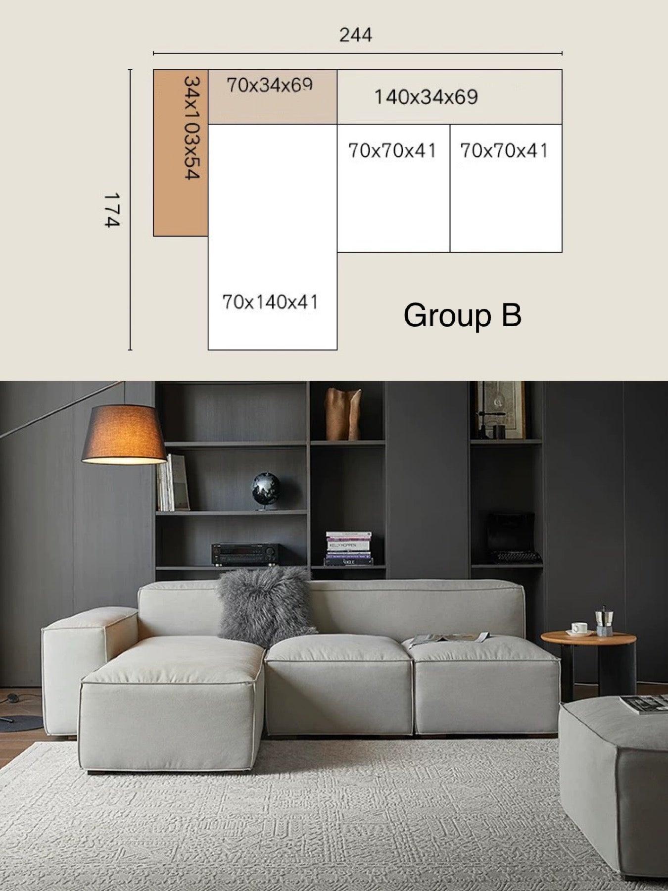 Home Atelier Cotton Linen Fabric / Group B/ L244 x W174cm ( Single Row) / Cream Cavella Sectional Island L-Shape Sofa