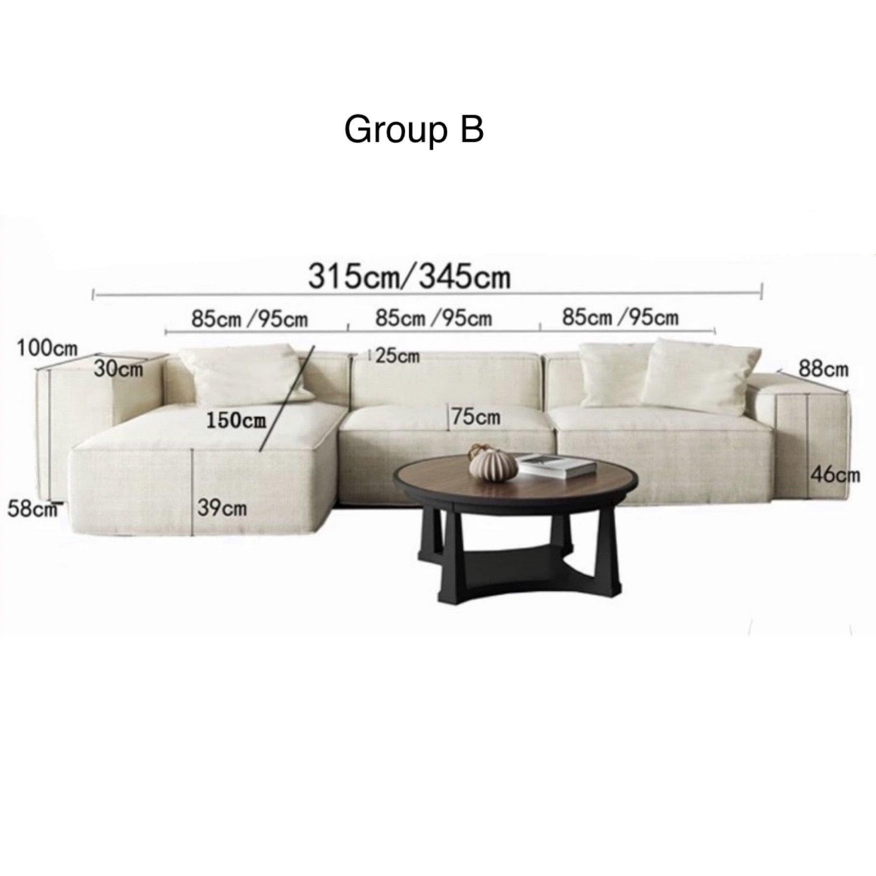Home Atelier Cotton Linen Fabric / Group B/ Length 315cm / Cream Caprice Sectional Island L-shape Sofa
