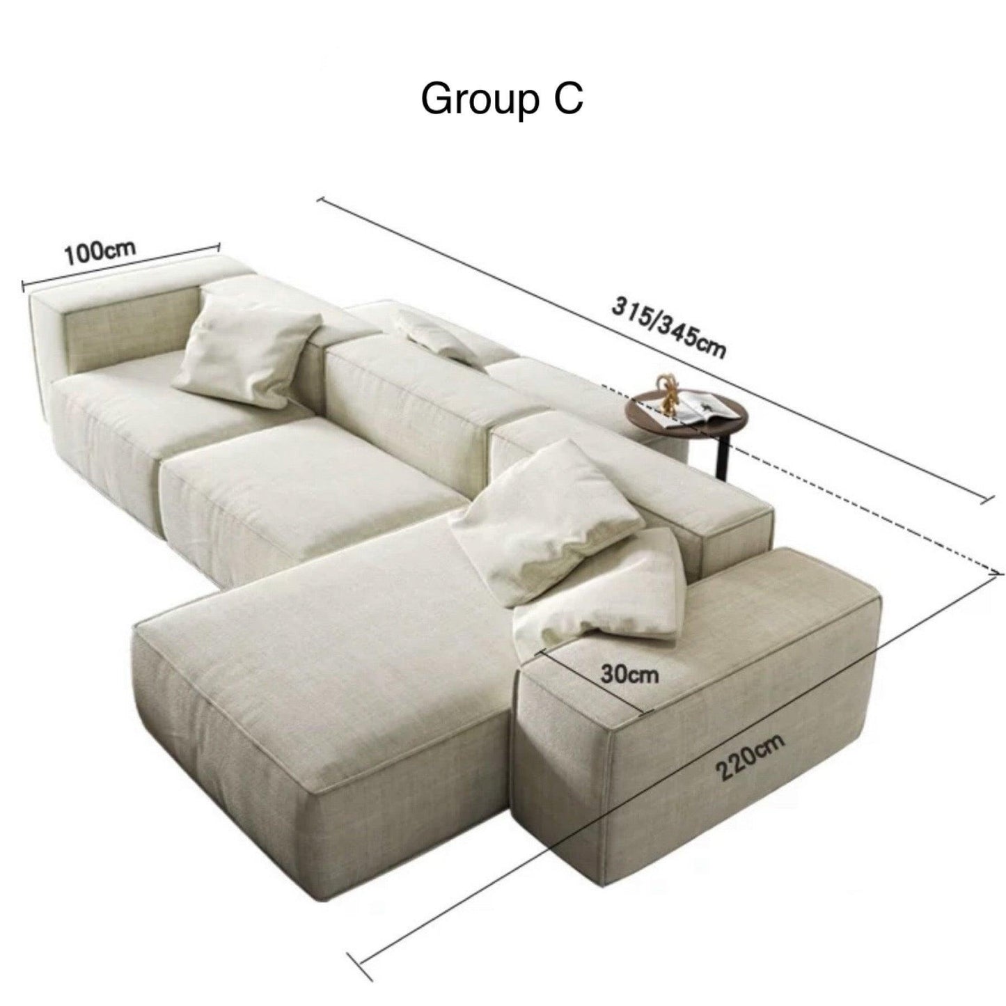 Home Atelier Cotton Linen Fabric / Group C/ Length 315cm / Cream Caprice Sectional Island L-shape Sofa