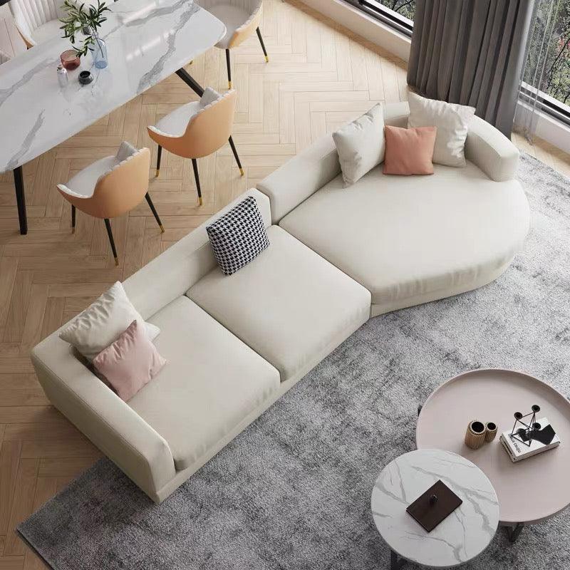 Home Atelier Cotton Linen Fabric / Length 250cm/ With Curve Chaise / Cream Alessio Designer Round Chaise Sectional Sofa