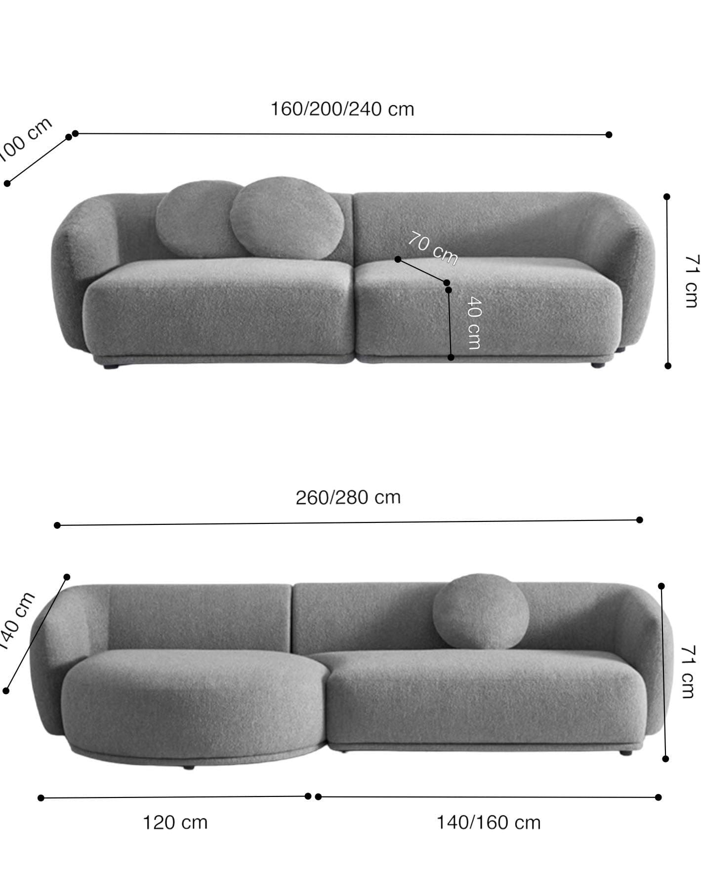 Home Atelier Cotton Linen Fabric / Length 250cm/ With Curve Chaise / Cream Carl Sectional Curve Sofa