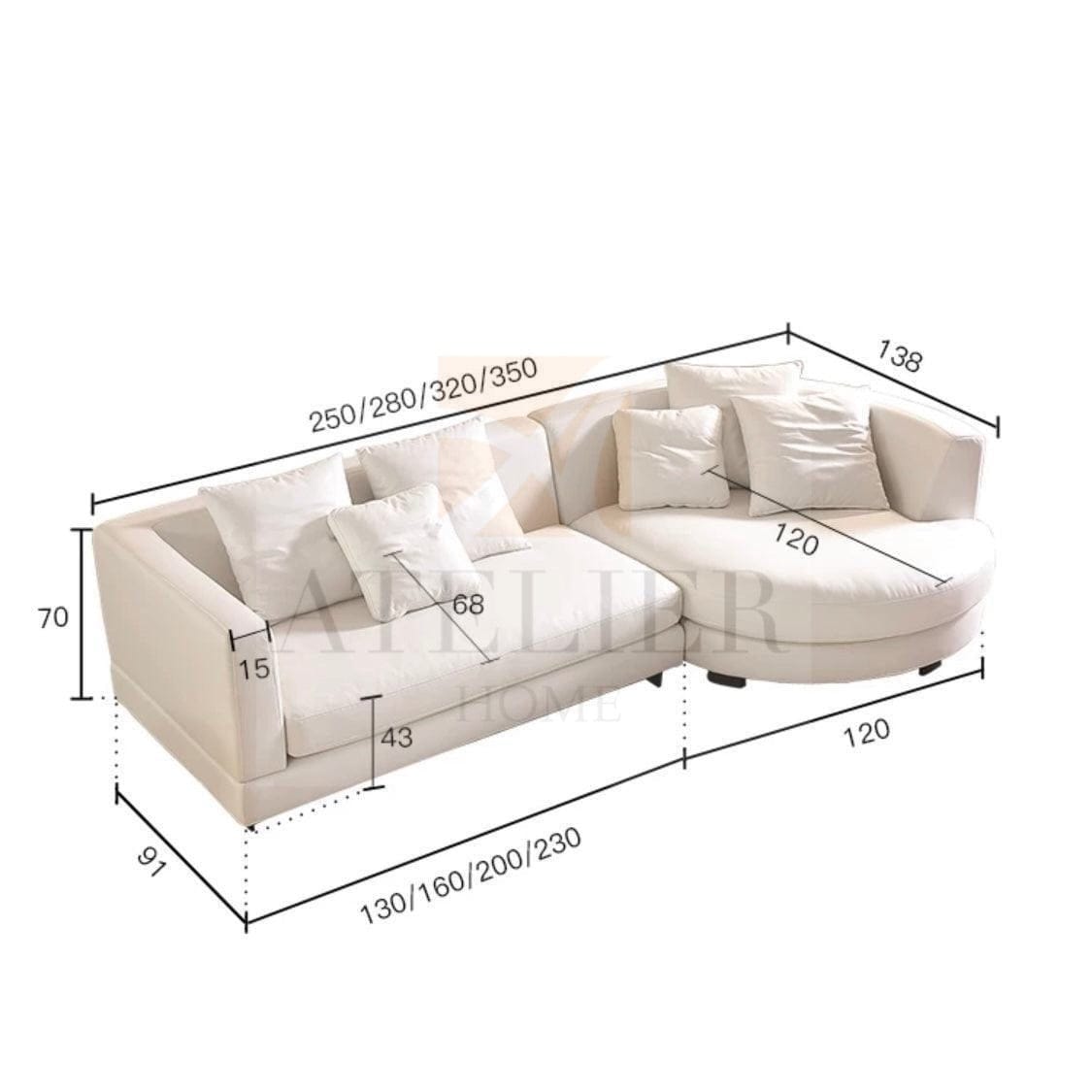 Home Atelier Cotton Linen Fabric / Length 250cm/ With Curve Chaise / Cream Travis Designer Sofa