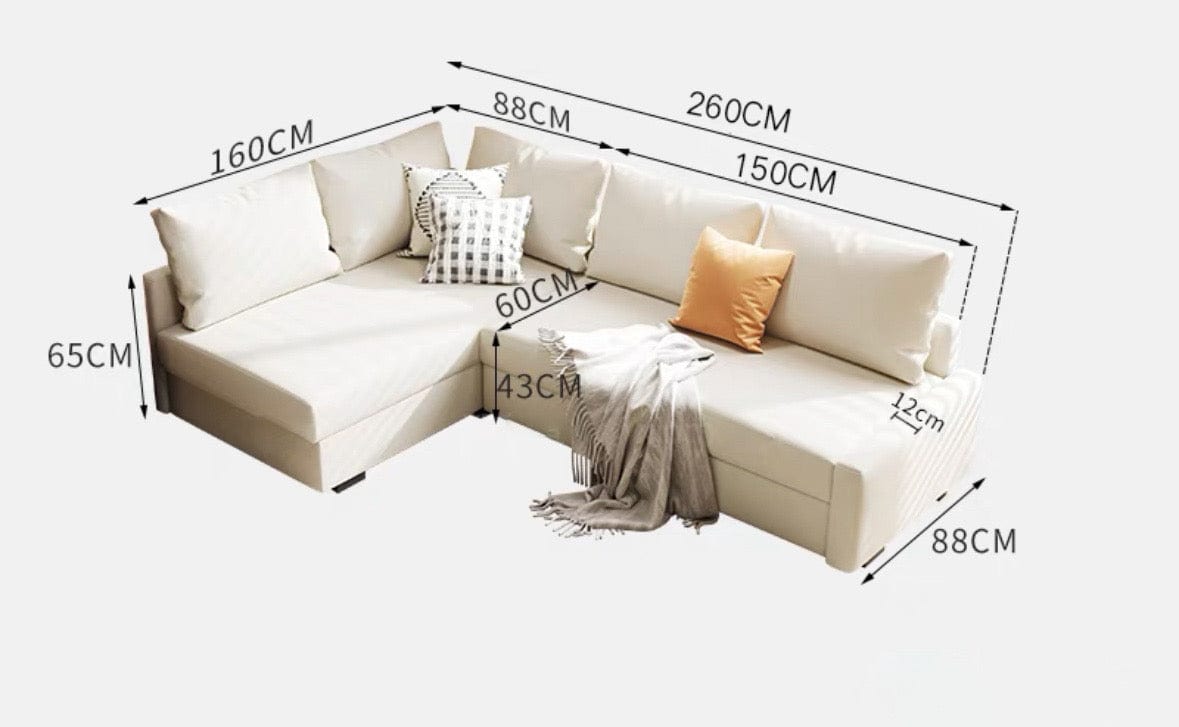 Home Atelier Cotton Linen Fabric / Length 260cm L-shape / Cream Dean Storage Sofa Bed