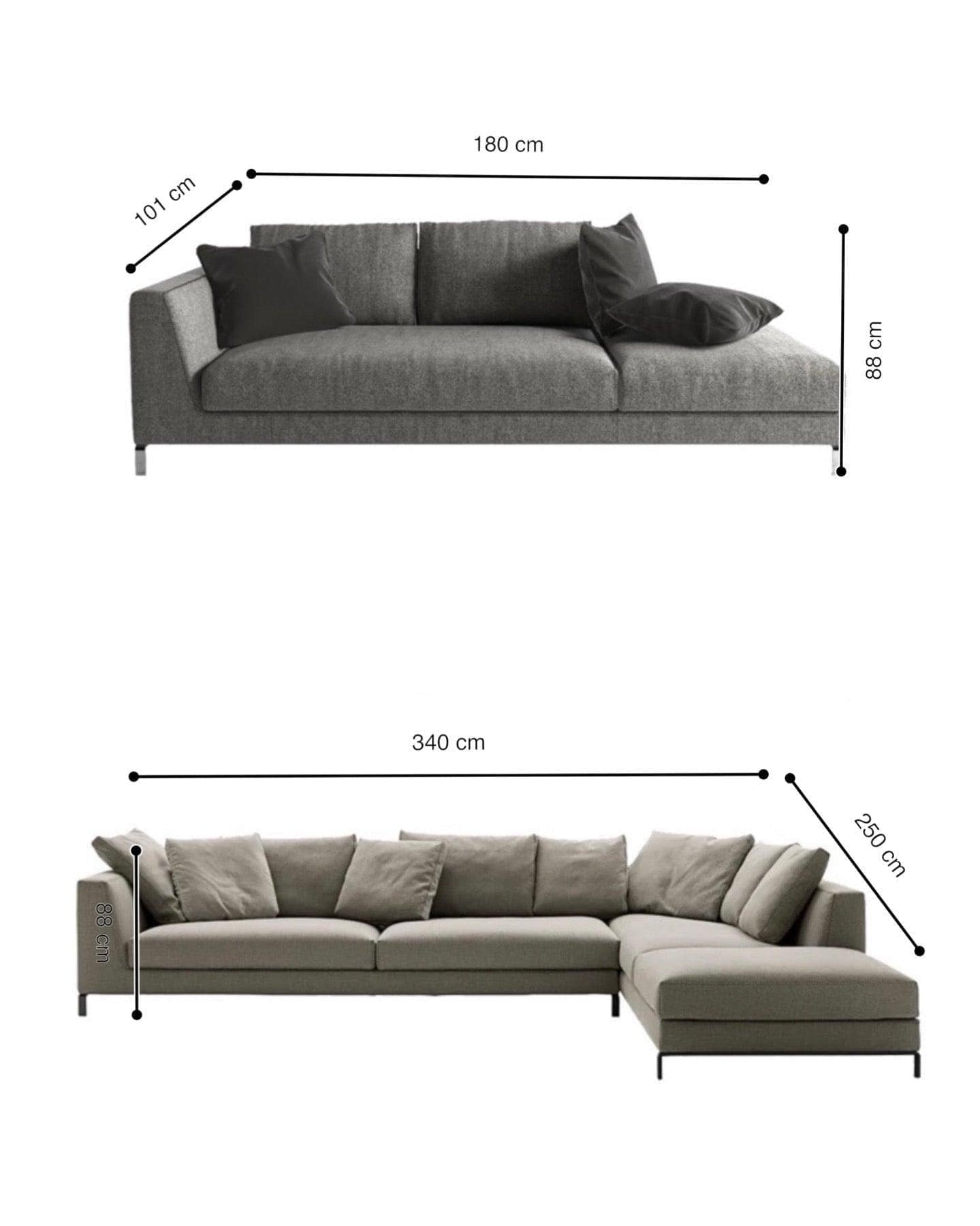 Home Atelier Cotton Linen Fabric / Side chaise/ Length 190cm / Cream Arellano Sectional Sofa