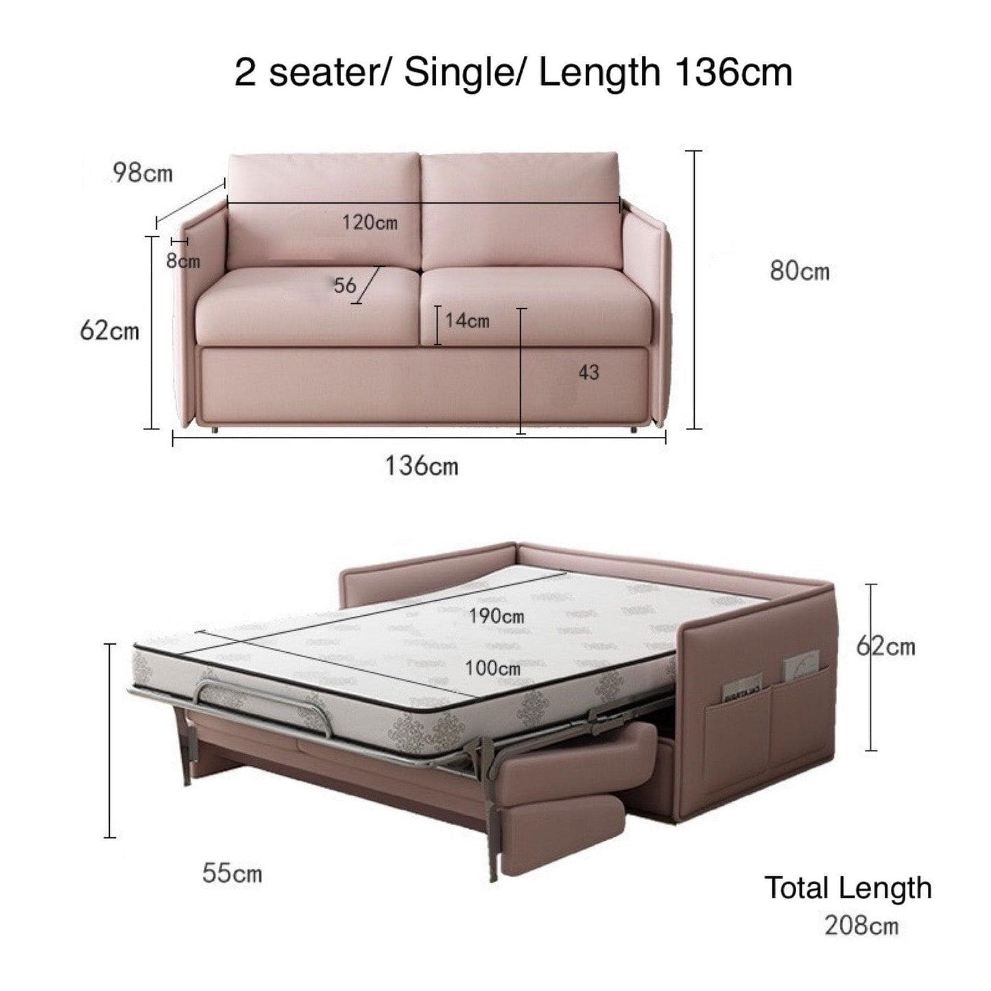 Home Atelier Cotton Linen Fabric / Single Size/ Length 136cm / Hermes Orange Ariel Foldable Sofa Bed with Mattress