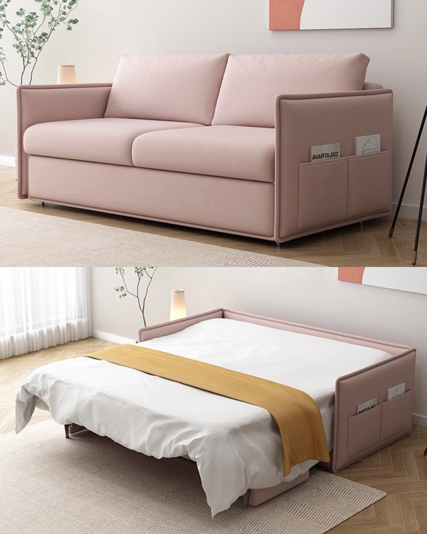Home Atelier Cotton Linen Fabric / Single Size/ Length 136cm / Pink Ariel Foldable Sofa Bed with Mattress