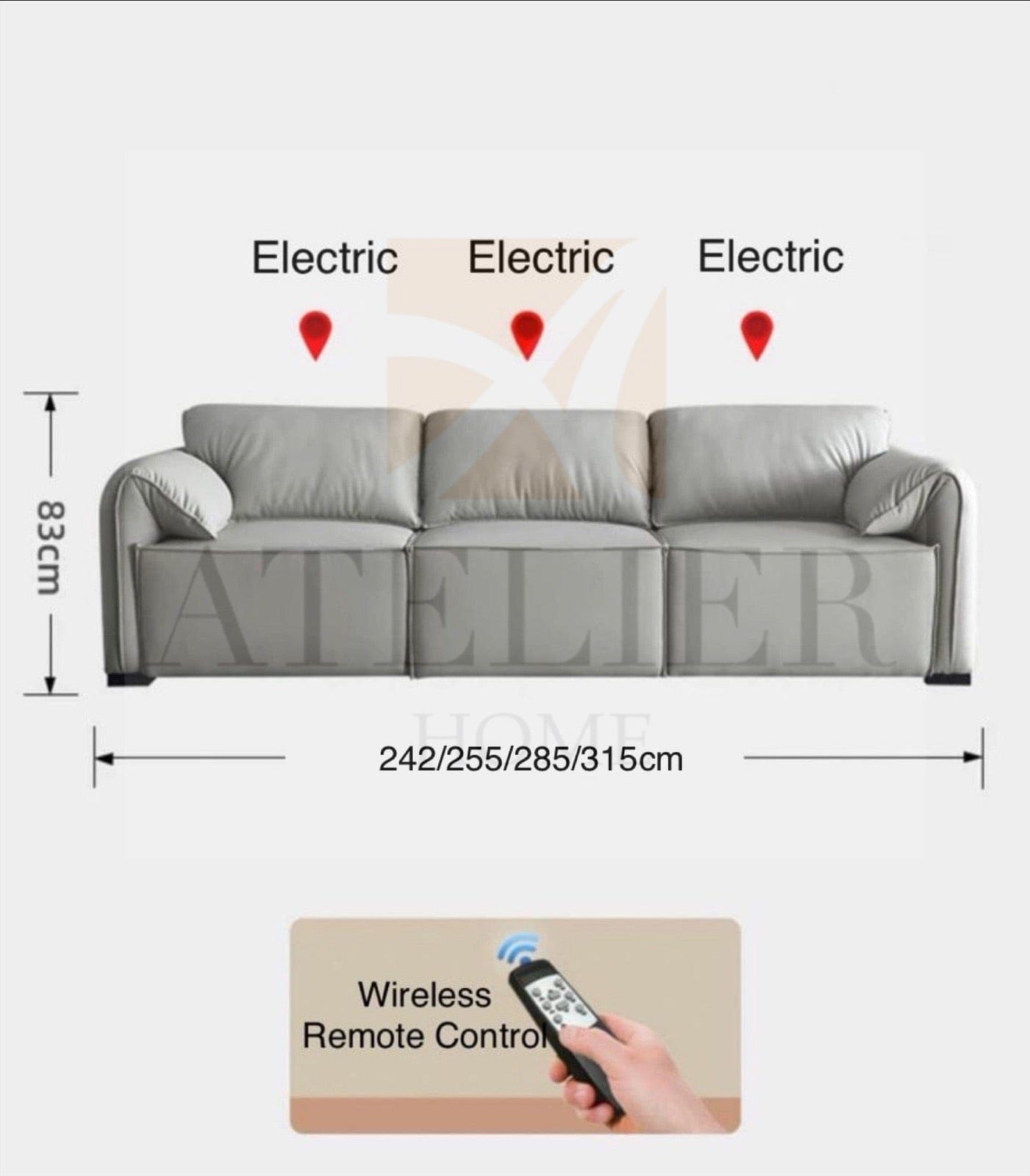 Home Atelier Crystal Electric Motorized Leather Sofa Bed