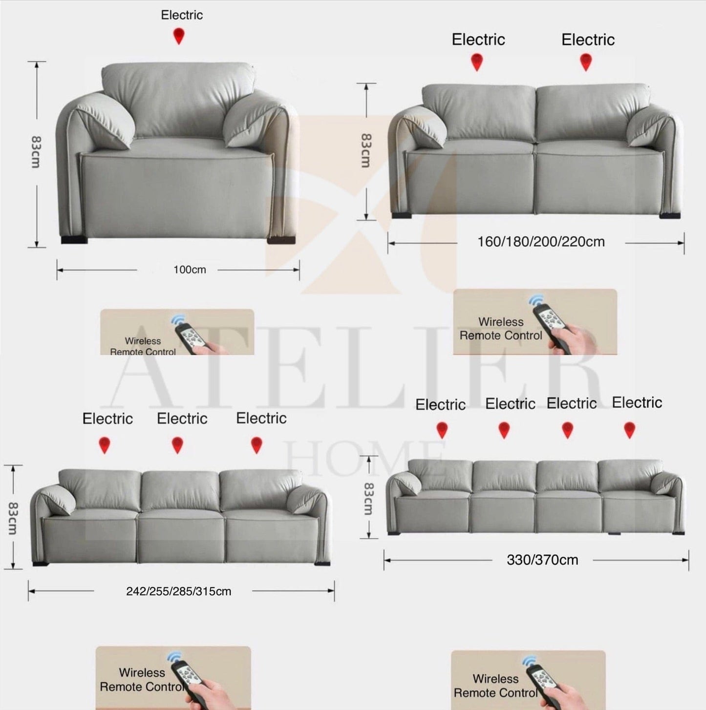 Home Atelier Crystal Electric Motorized Leather Sofa Bed