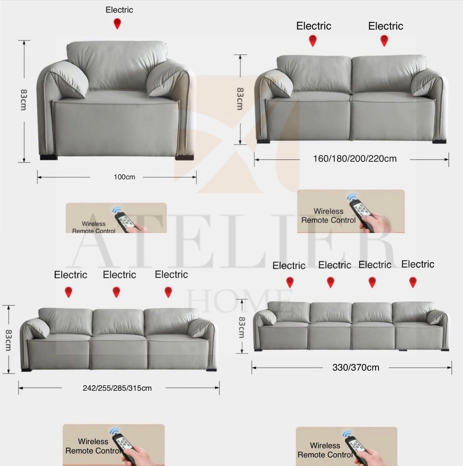Home Atelier Crystal Electric Motorized Leather Sofa Bed
