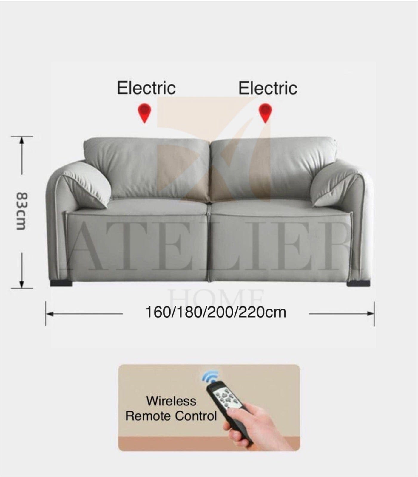 Home Atelier Crystal Electric Motorized Leather Sofa Bed