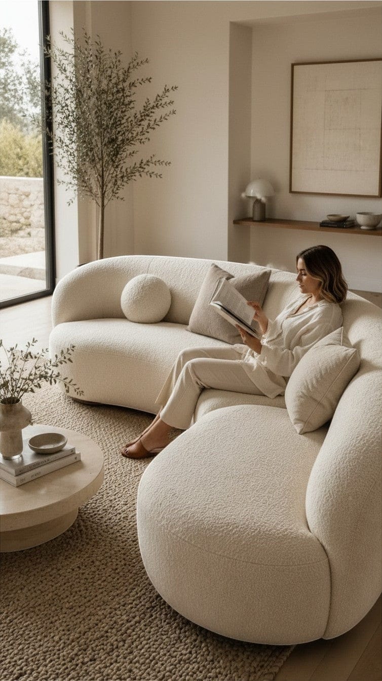 Home Atelier Curved Boucle Fabric Living Room Sofa