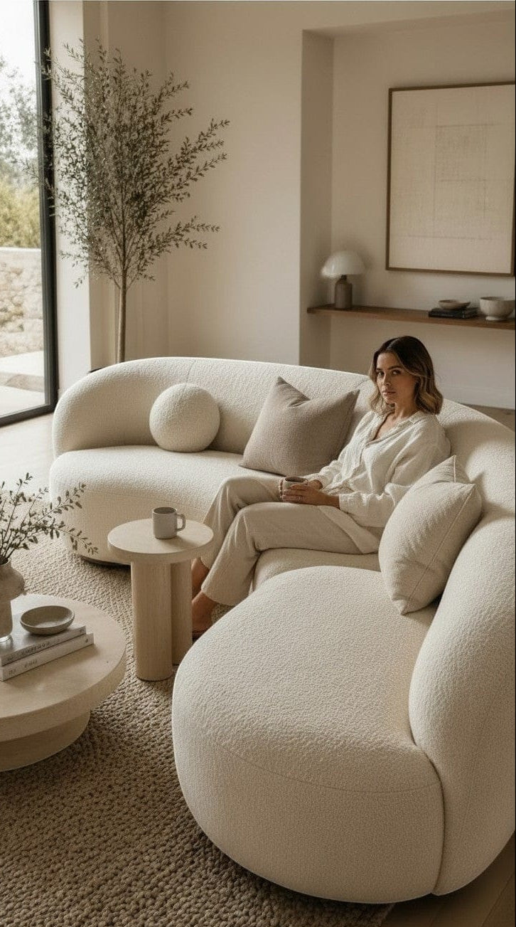 Home Atelier Curved Boucle Fabric Living Room Sofa